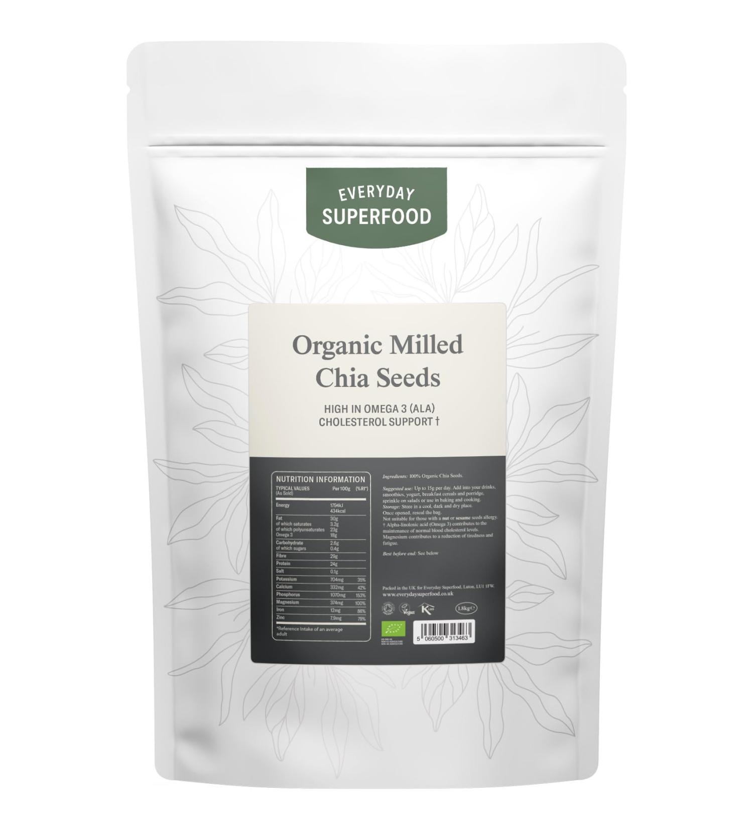 Milled Chia Seeds 1.8kg - Pure Keto Ground Chia Seed Meal Powder - Buy Online on GoSupps.com