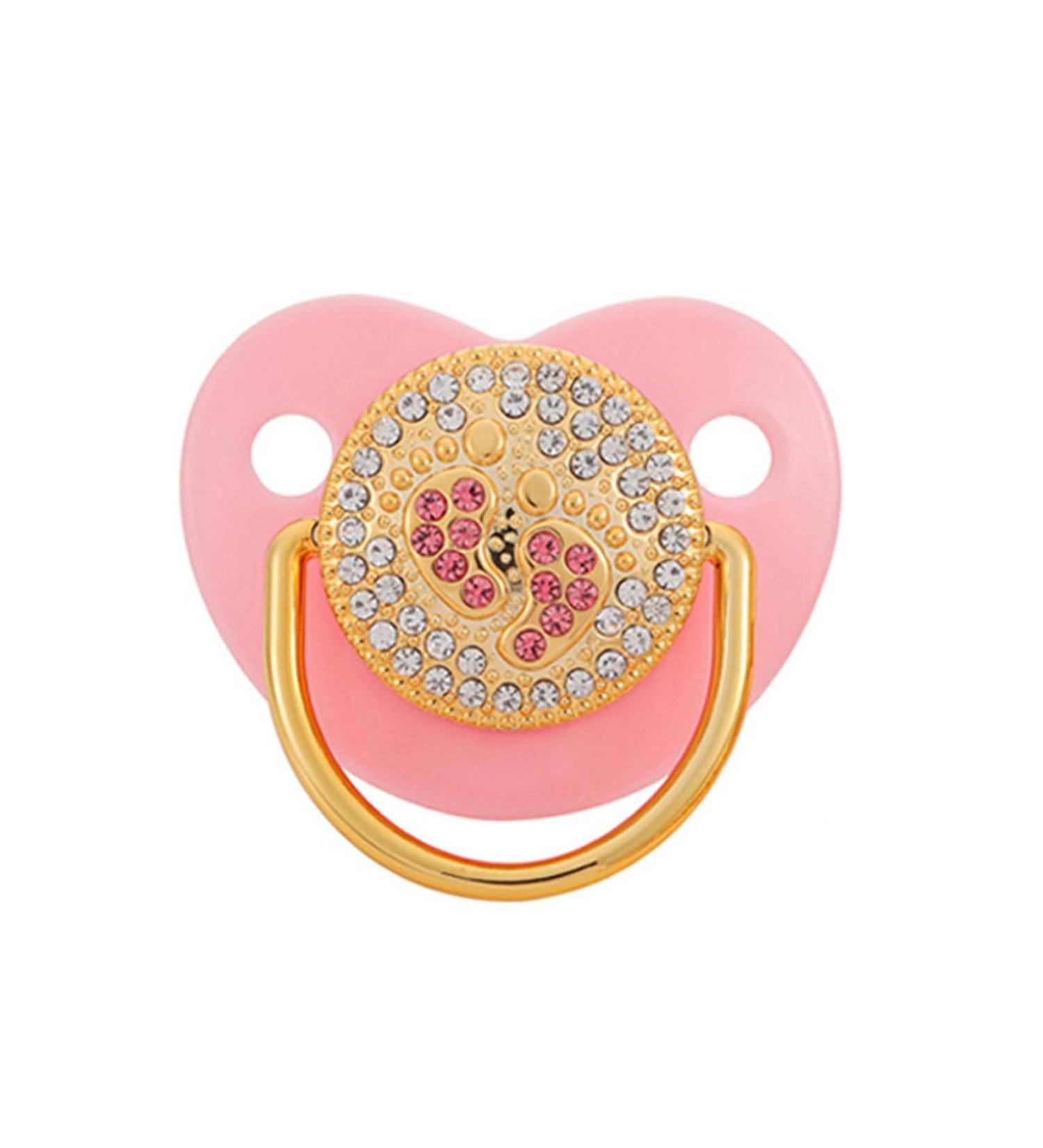 Hairy luxury golden pacifier with chain clip newborn baby young girl dummy nipple food quality silicone pacifier pink unit size