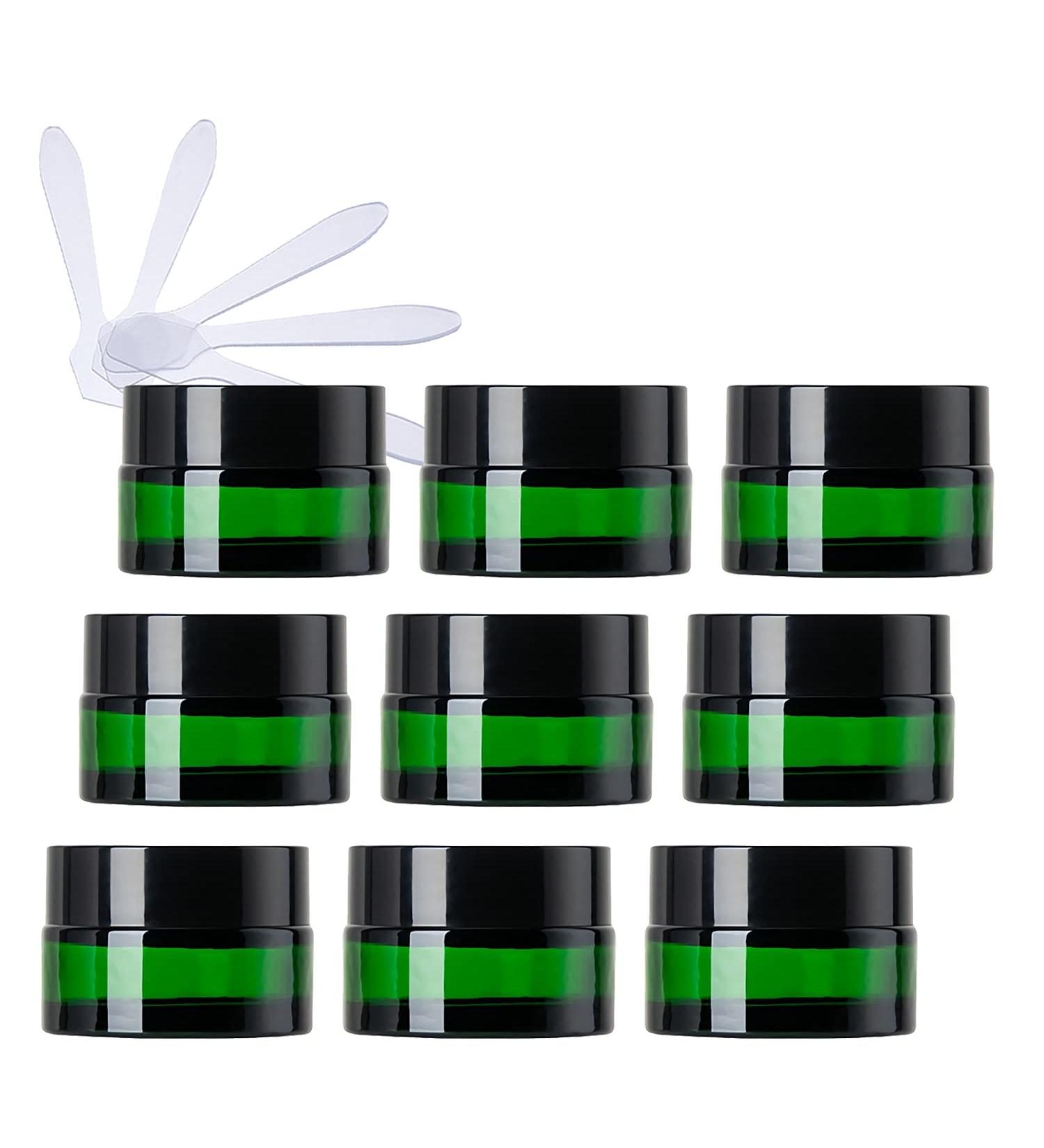 Zeoabsy 12-Piece 20ml Green Glass Cream Jar Set with Black Screw Caps & Spatulas | Ideal for Gels & Creams - International Shipping Available - Buy Online on GoSupps.com