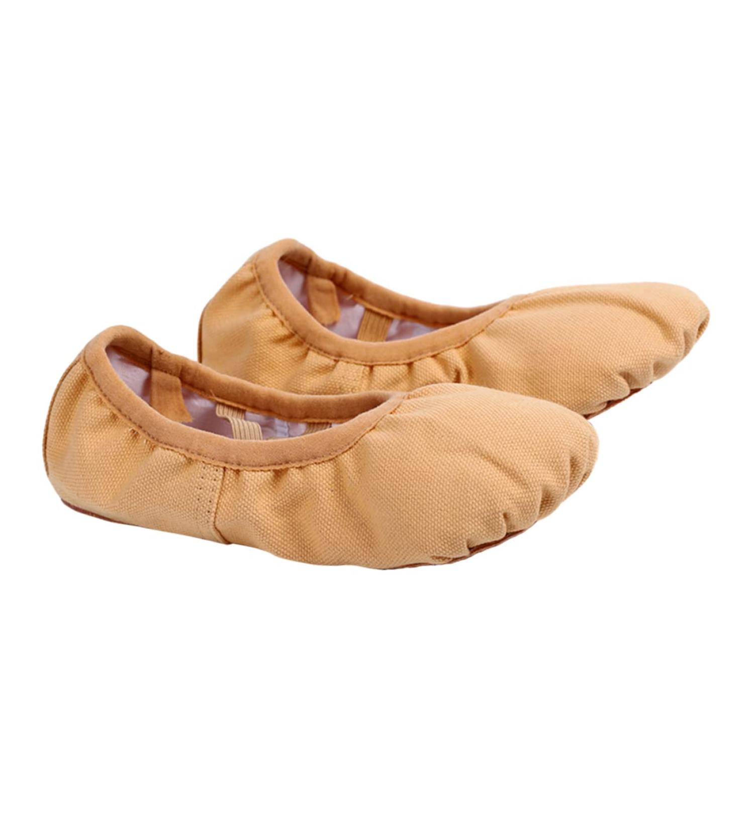 Buy Childwool Hard Lace Ballet Dance Shoes | Flat Yoga Sole Stretcher Slippers for Kids | Canvas Ballet Shoes in Light Brown - Buy Online on GoSupps.com