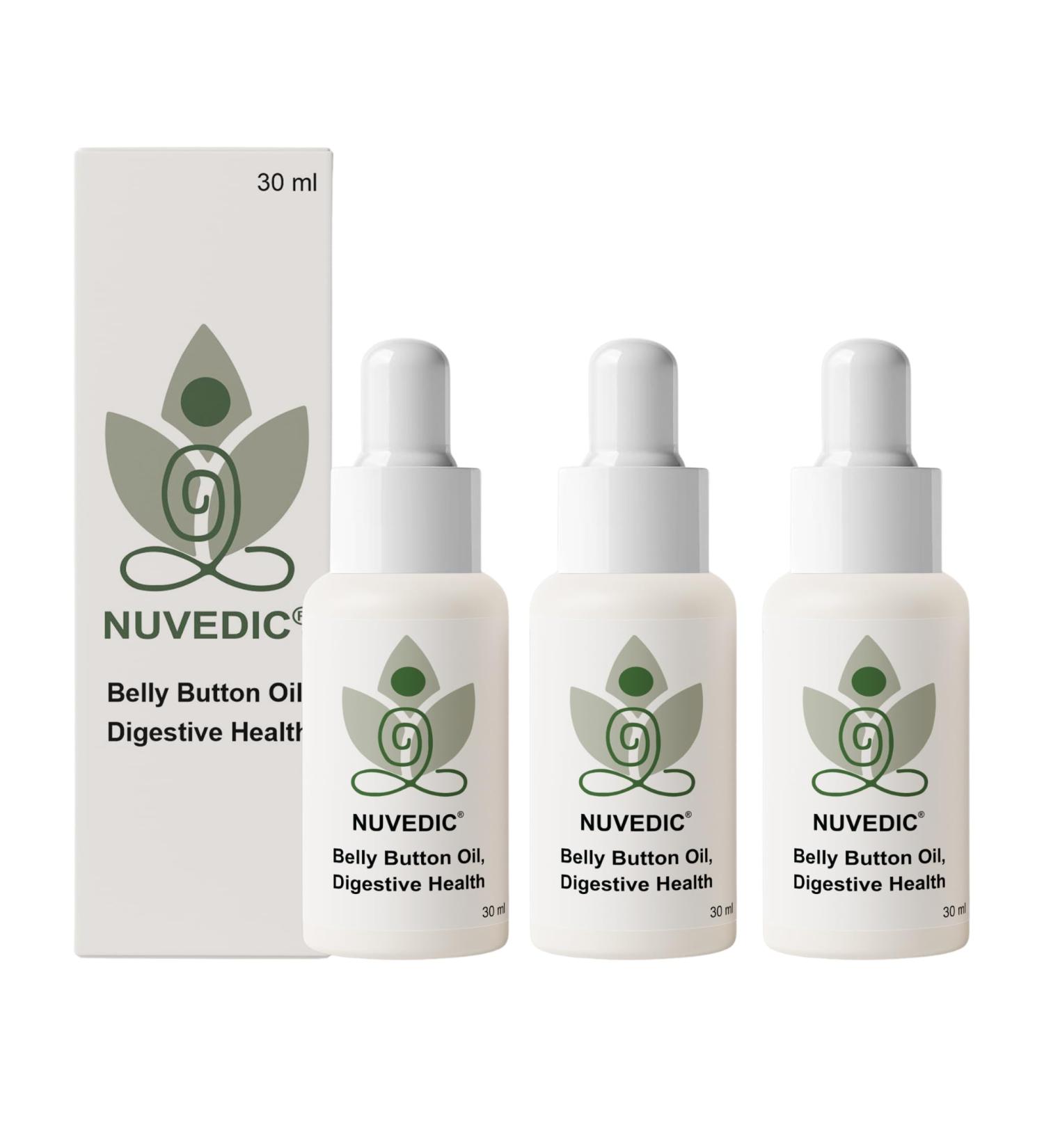 NUVEDIC Ayurvedic Belly Button Oil for Digestive Health Natural Navel Oil with Kalonji Hing & Ajwain Supports Gut Wellness Bloating & Gas Relief 1.01 fl oz (30ml) (PACK of 3) - Buy Online on GoSupps.com