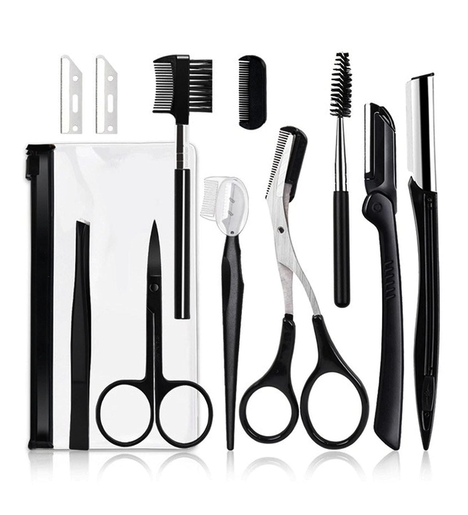 11-Piece Eyebrow Care Set: Precision Scissors Tweezers & Epilator | Stainless Steel Eyebrow Tools for Men & Women | Perfect for Eyelash Extensions & Hair Removal - Buy Online on GoSupps.com