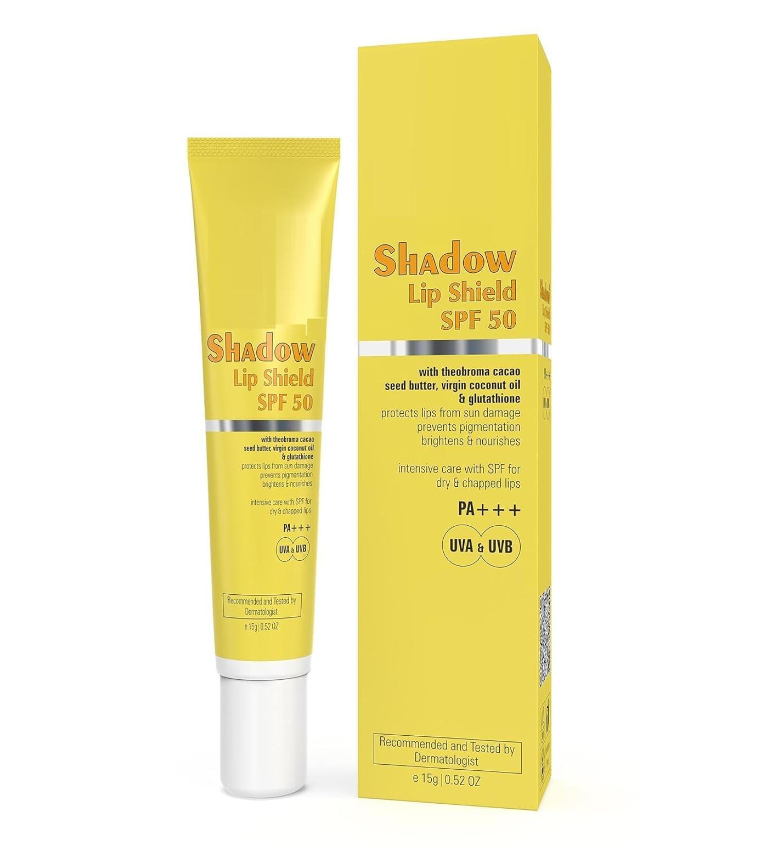 MU New_SPF 50 Lip Shield PA+++ Lip Balm SPF 50 With Theobroma Cacao Seed Butter Virgin Coconut Oil & Glutathione Prevents Pigmentation & Sun Damage Sun Protector UVA & UVB | Yellow (0.50 Fl Oz) - Buy Online on GoSupps.com