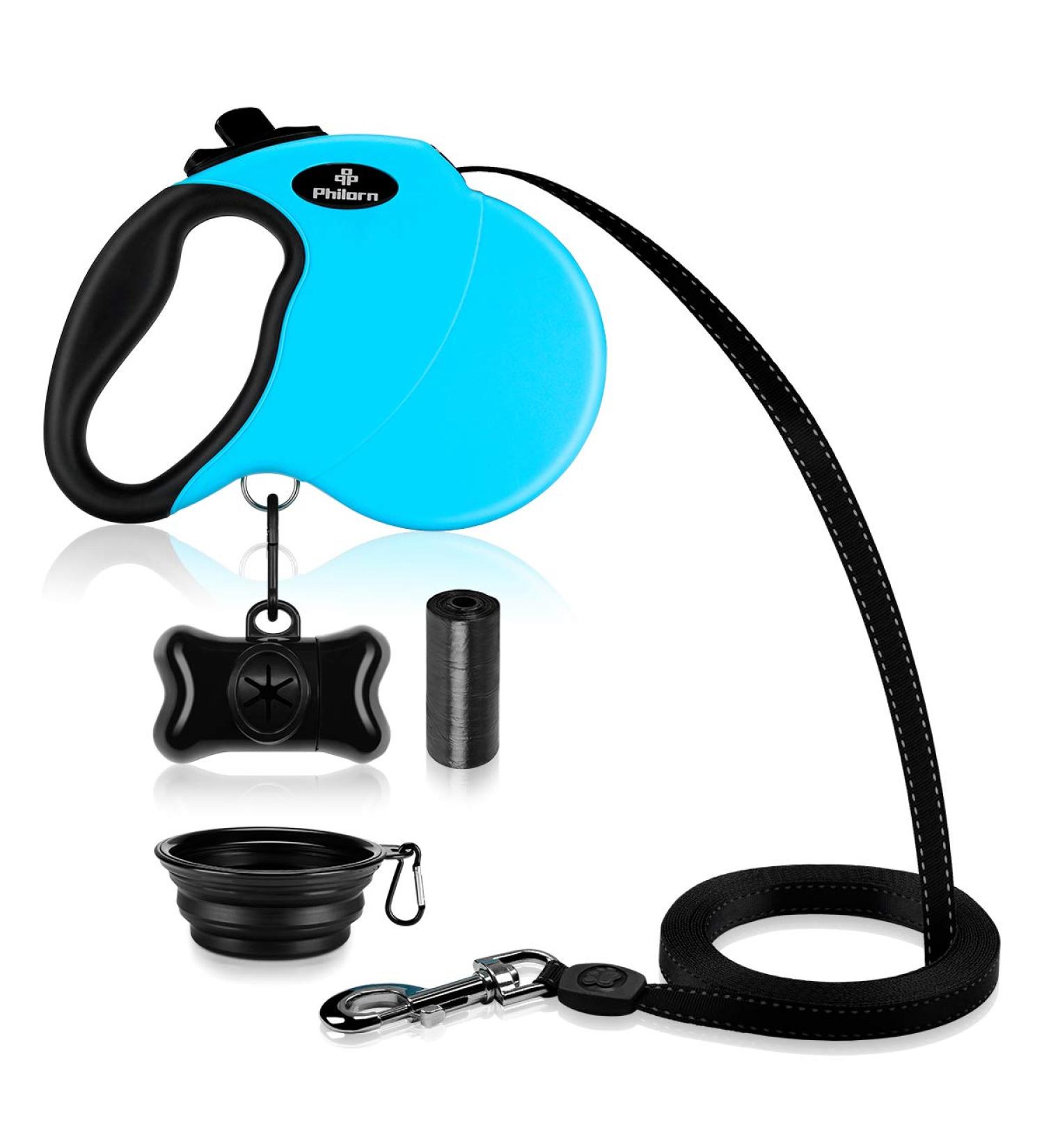 Philorn 5m Retractable Dog Leash - Flexible One-Button Blocking Non-Slip Handle Reflective & Safe for Medium to Large Dogs (Up to 50kg) - Blue Color - Buy Online on GoSupps.com