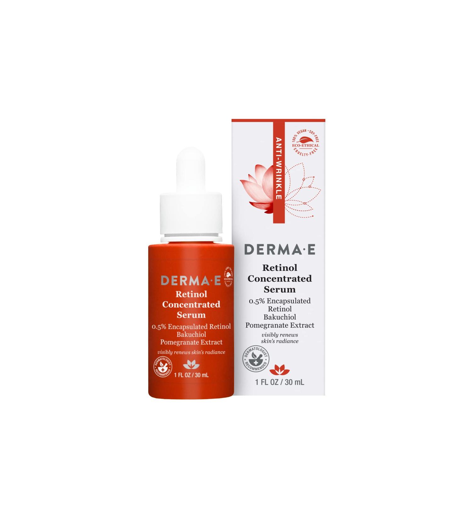 DERMA E Retinol Concentrated Serum with Pomegranate Extract and Bakuchiol - Anti-Aging Face Serum for Fine Lines and Wrinkles - 1 Fl Oz - Buy Online on GoSupps.com