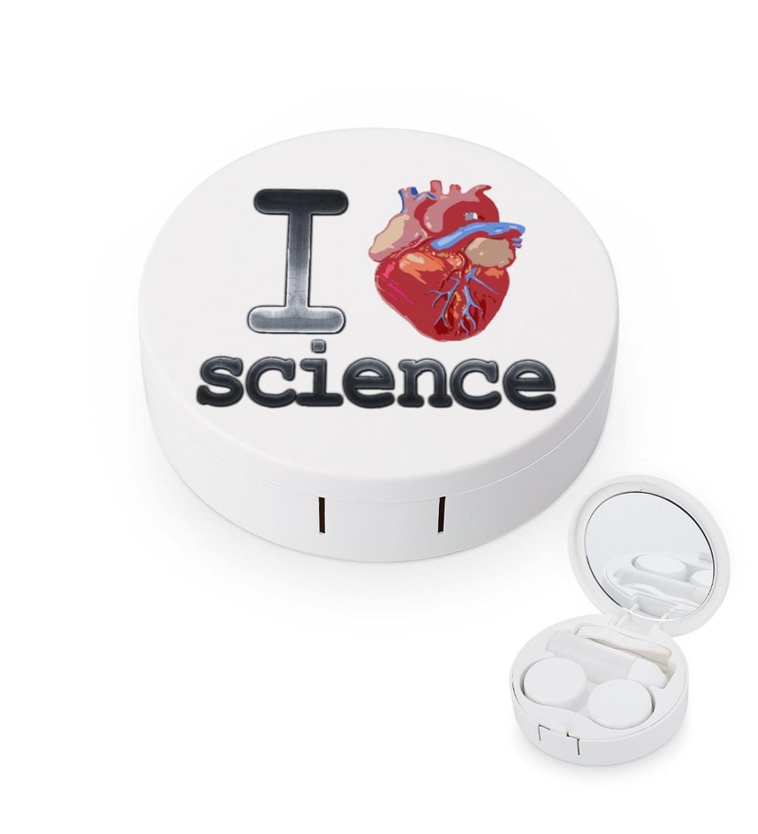 Buy I Love Science Heart Cute Contact Lens Case - Portable Round Storage Box with Mirror for Daily Outdoor Use - Buy Online on GoSupps.com