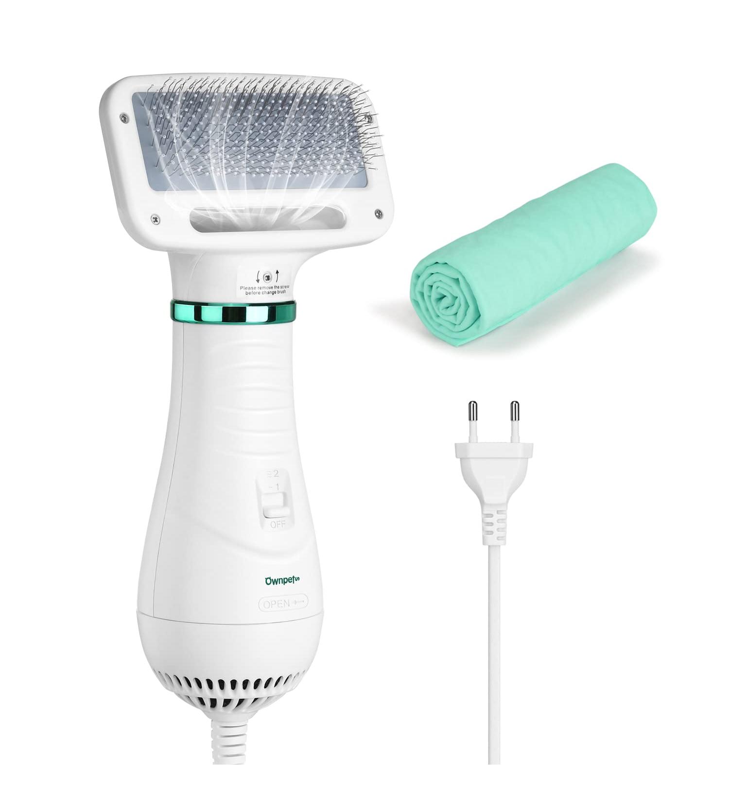 Ownpets 2-in-1 Pet Hair Dryer Brush for Dogs & Cats - Adjustable Temperature Dog Dryer 300W - Efficient Fur Comb & Hair Removal - Buy Online on GoSupps.com