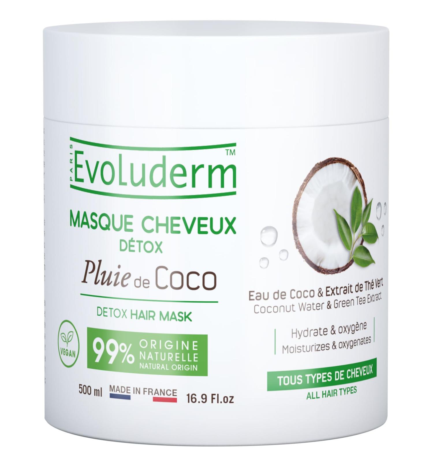  Evoluderm EVOLUDERM - Coconut Rain Detox Hair Mask - 500ml - 99% Natural Origin - Vegan - Made in France - Buy Online on GoSupps.com