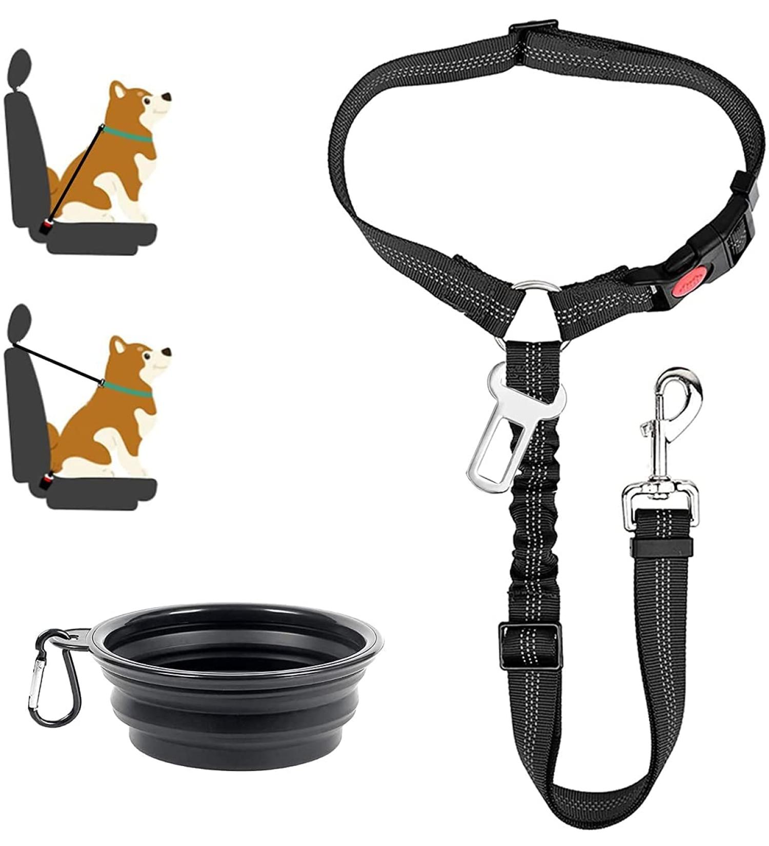 Corooci Dog Seat Belt 2-in-1 Headrest Restraint Dog Car Seatbelt Pet Car Safety Seat Belt Clip Buckle Tether for Large Medium Small Dogs with Dog Bowl BLACK Black 1PACK - Buy Online on GoSupps.com
