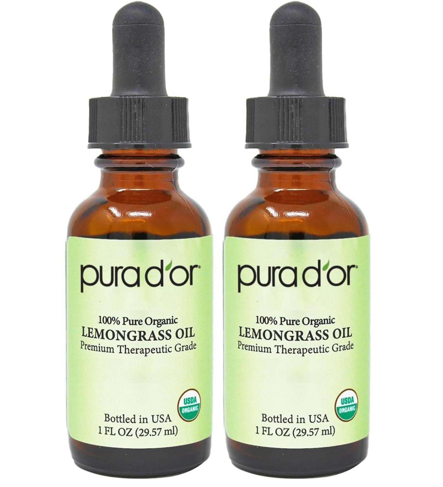 Mountain TOP Organic Lemongrass Essential Oil with Glass Dropper - USDA Certified 100% Pure Premium Therapeutic Grade Diffuser Oil for Aromatherapy Relaxation Soothing Massage Refreshing Feeling 1 Fl Oz (Pack of 2)