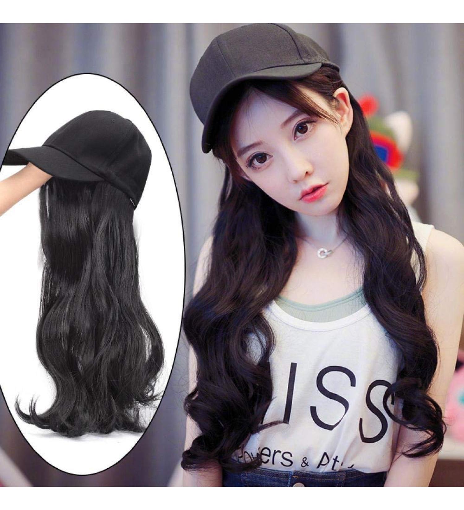 BGHJUE Hat wig one female summer long hair fashion natural wig wig with big wavy curly hair