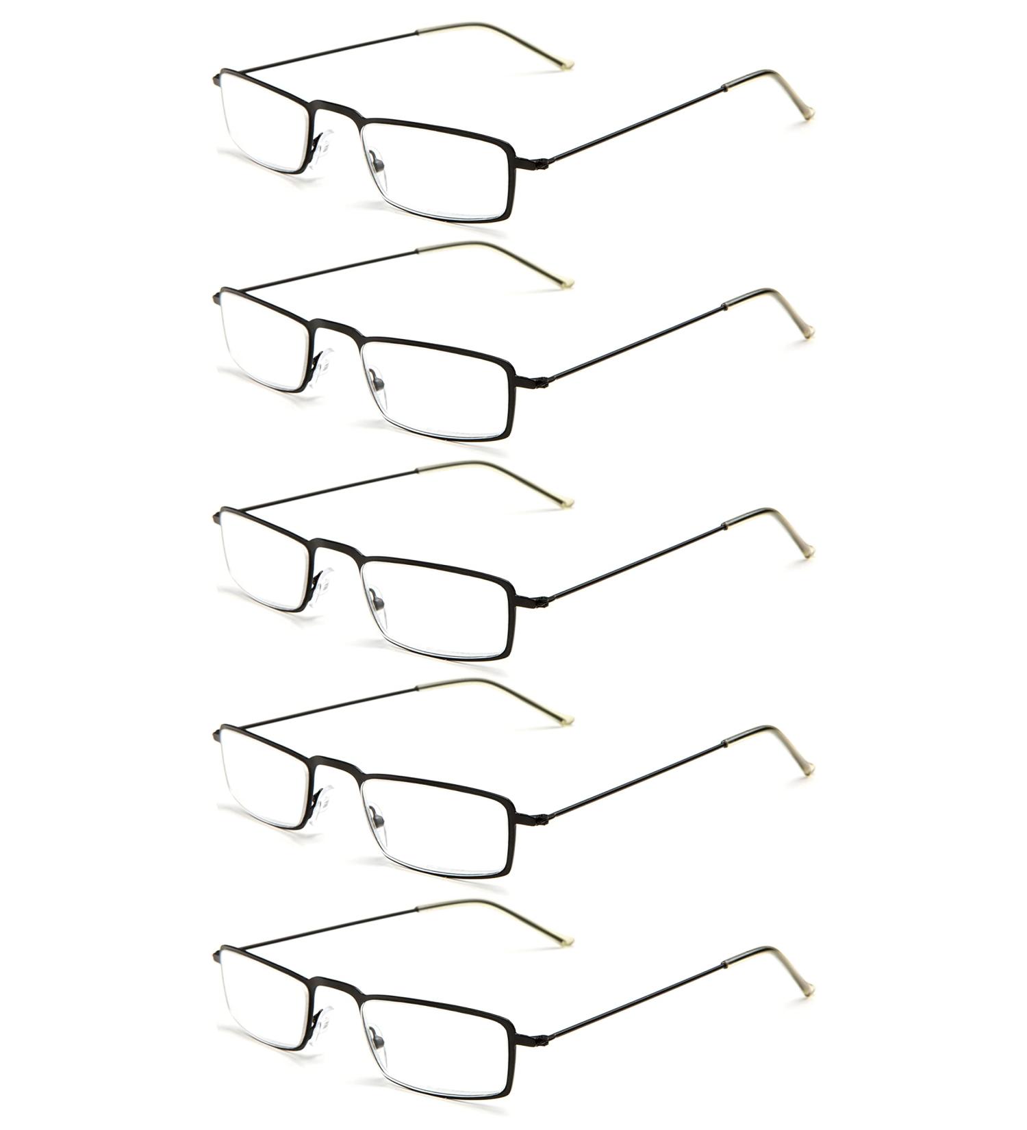 Lanomi Narrow Reading Glasses for Men & Women - Vintage Rectangle Metal Frame - 5-Piece Set - 2.5 Diopters - Lightweight Visual Aid - Buy Online on GoSupps.com