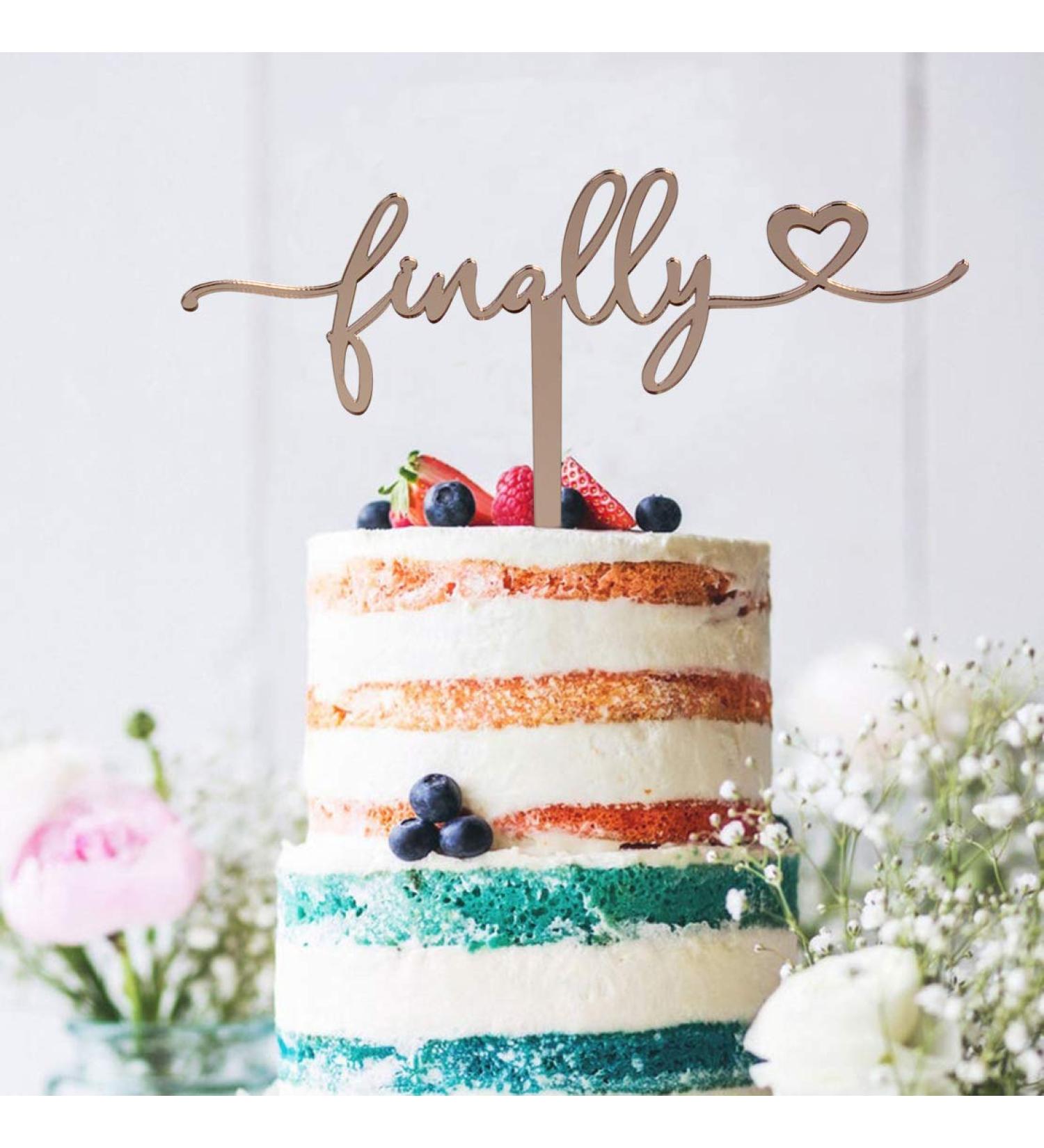 zxyxka Rose Gold Finally Cake Topper Wedding Anniversary Engagement Bridal Shower Cake Decoration - Buy Online on GoSupps.com
