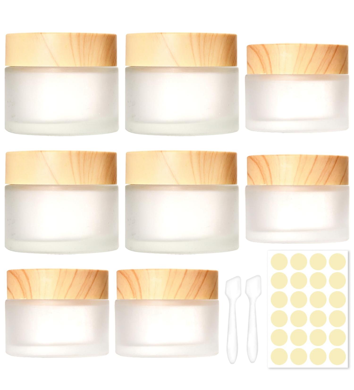 Buy Piwosgol 8-Piece Glass Jars Set - 30ml & 50ml Empty Cans for Cosmetics Creams & Lip Balms - Wooden Lid Clear Matted Pots - International Shipping Available - Buy Online on GoSupps.com