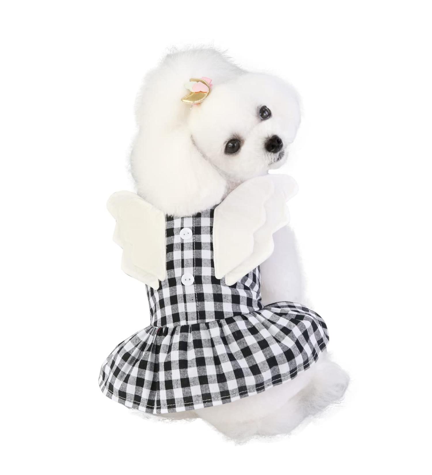 Barrageon Dogs Kneid Sweet Princess Rock Clothing - Summer Bow Knot Outfit for Small & Medium Dogs & Cats (Grid Black 20 cm Back Length) - Buy Online on GoSupps.com