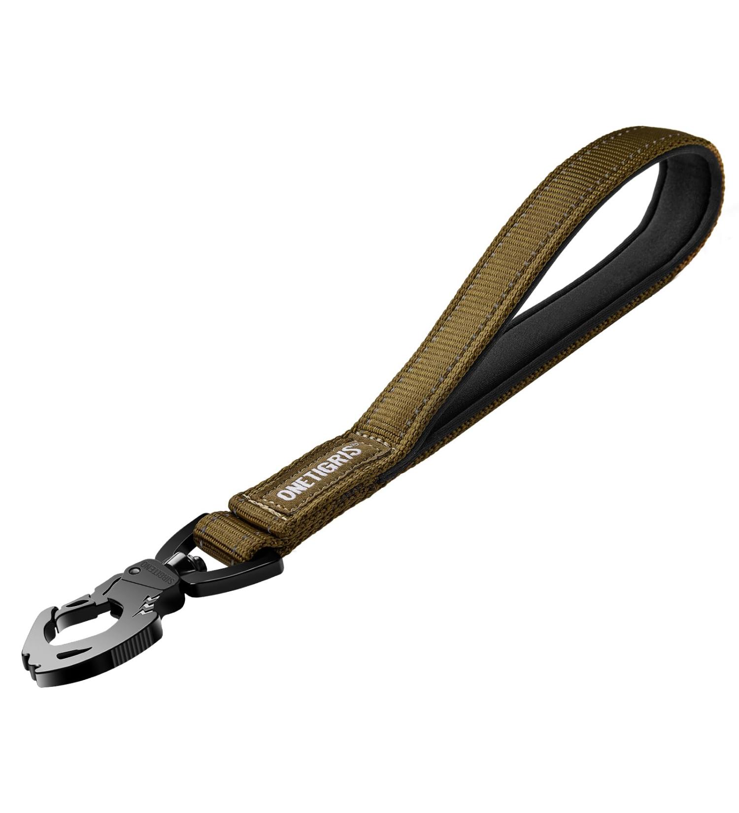 Oneigris 30cm Bolt Short Guide Dog Leash - Durable Reflective Nylon Tiger Tooth Metal Clip Soft Upholstery for Medium & Large Dogs - Brown - Buy Online on GoSupps.com