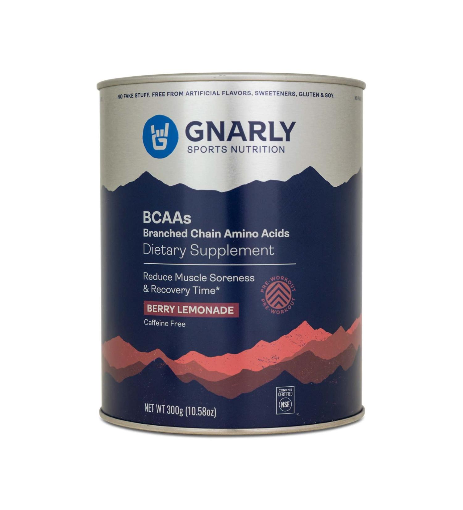 Gnarly Nutrition BCAA Powder - NSF Certified Pre-Workout Supplement for Muscle Recovery & Protein Boost - Fruit Punch & Berry Lemonade Flavors (10.58oz - Buy Online on GoSupps.com