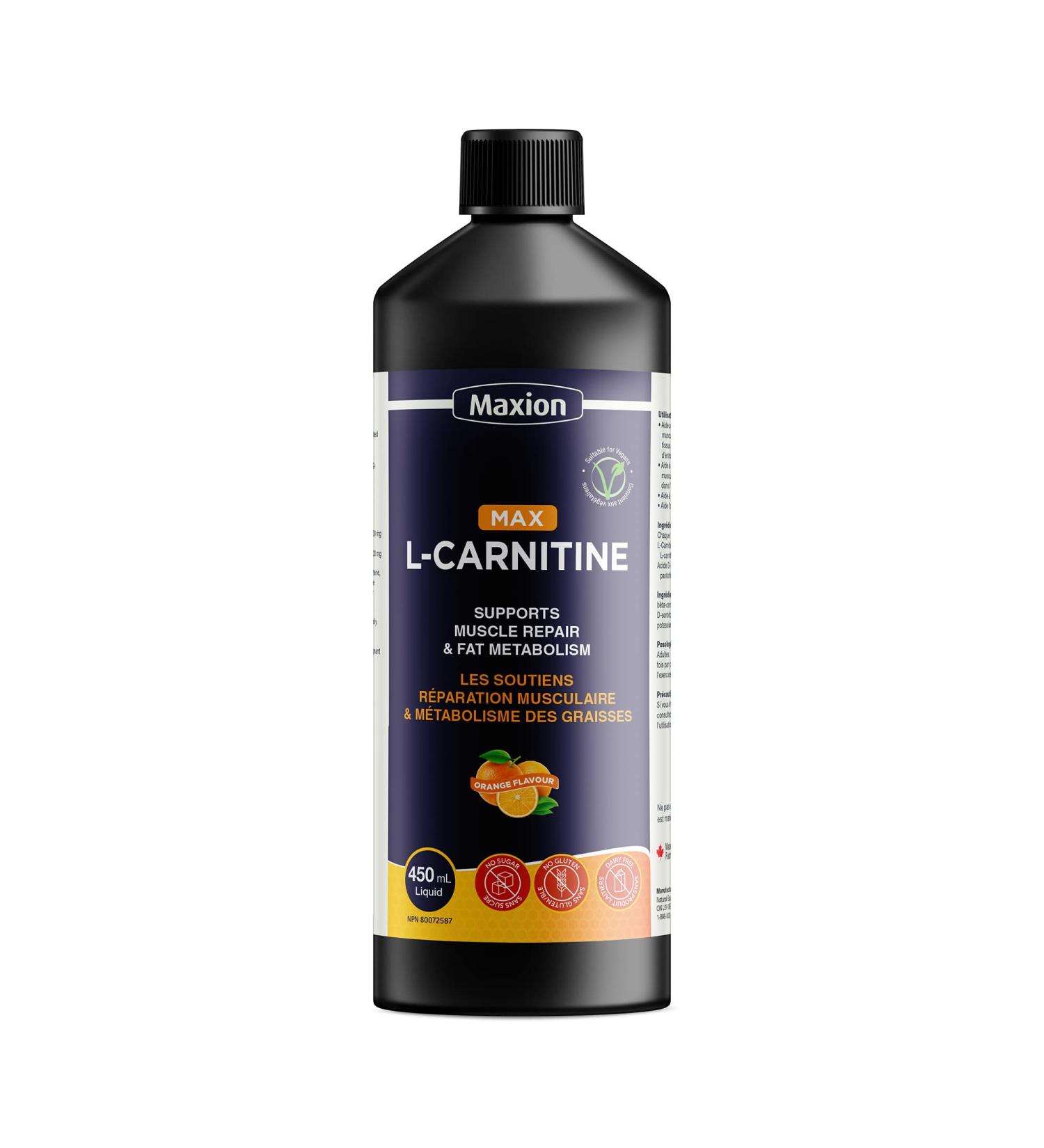 Maxion L-Carnitine 1500mg with Vitamin B5 to Aid in Muscle Recovery After Exercise Orange Flavour 450 mL (1) - Buy Online on GoSupps.com