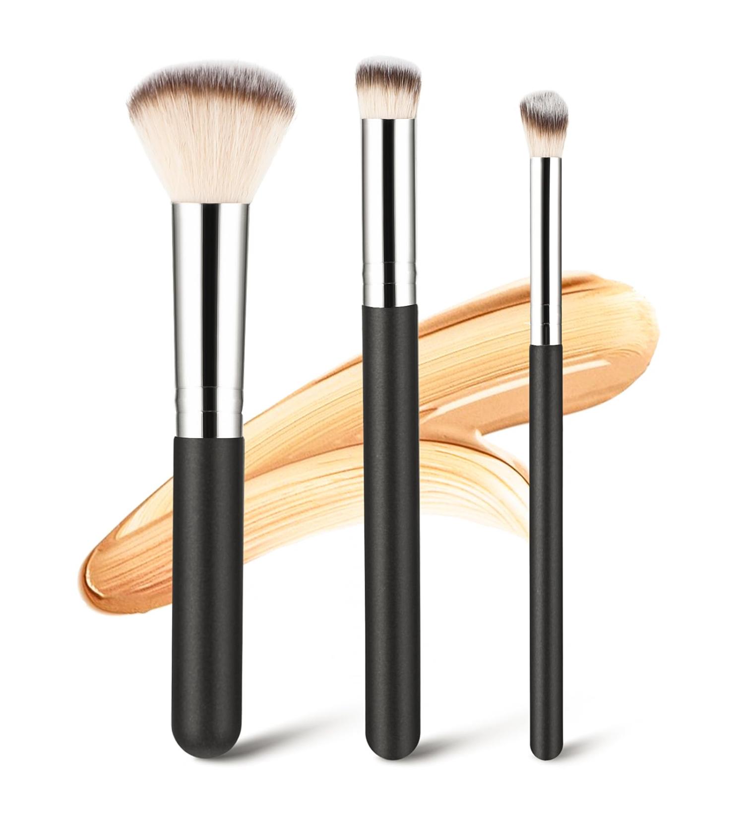 Amaxiu 3 Pcs Foundation Contour Brushes - Foundation Brush & Concealer Brush & Blusher Brush Under Eye Nose Contour Kabuki Brush for Blending Liquid Cream Sculpting Highlighting Mineral Makeup - Buy Online on GoSupps.com