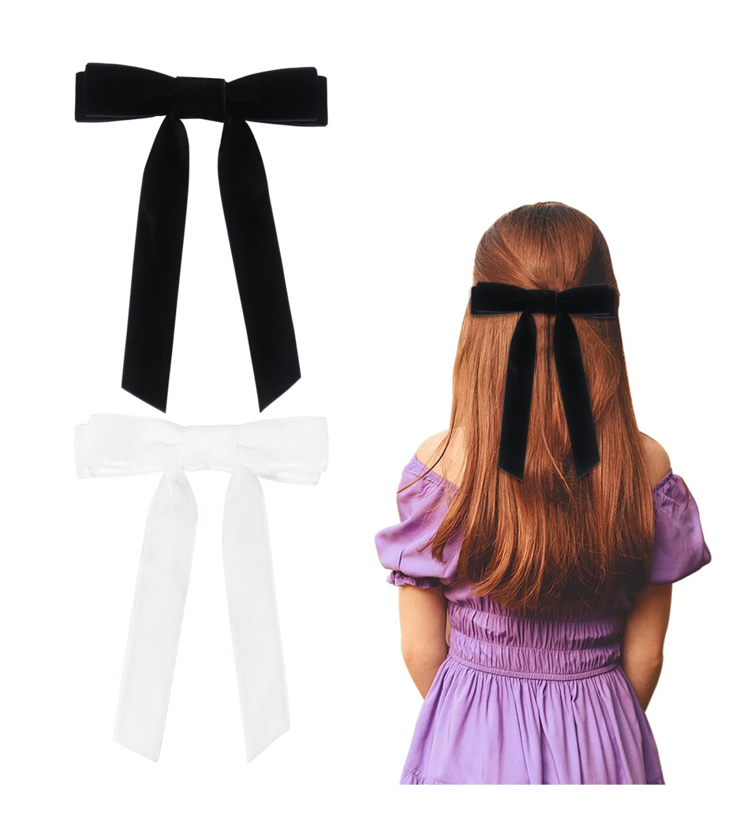2Pcs Velvet Hair Bows Black Bow Hair Clips with Long Ribbon - Vintage Hair Accessories for Girls and Women - Buy Online on GoSupps.com
