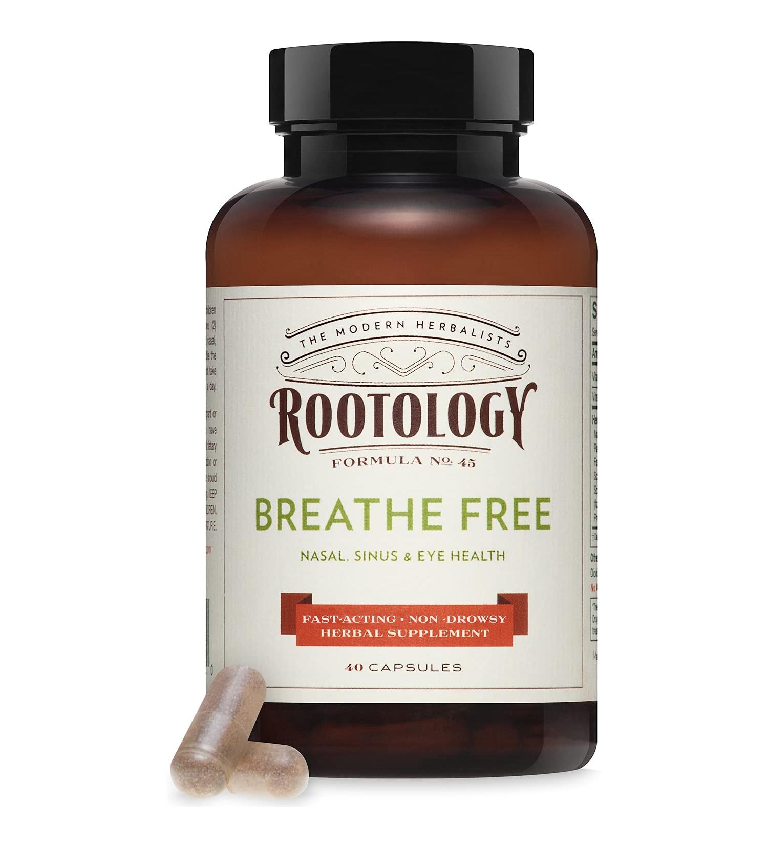 Rootology Breathe Free - Natural Nasal & Sinus Relief - Fast-Acting, Non-Drowsy - 40 Capsules - Buy Online on GoSupps.com