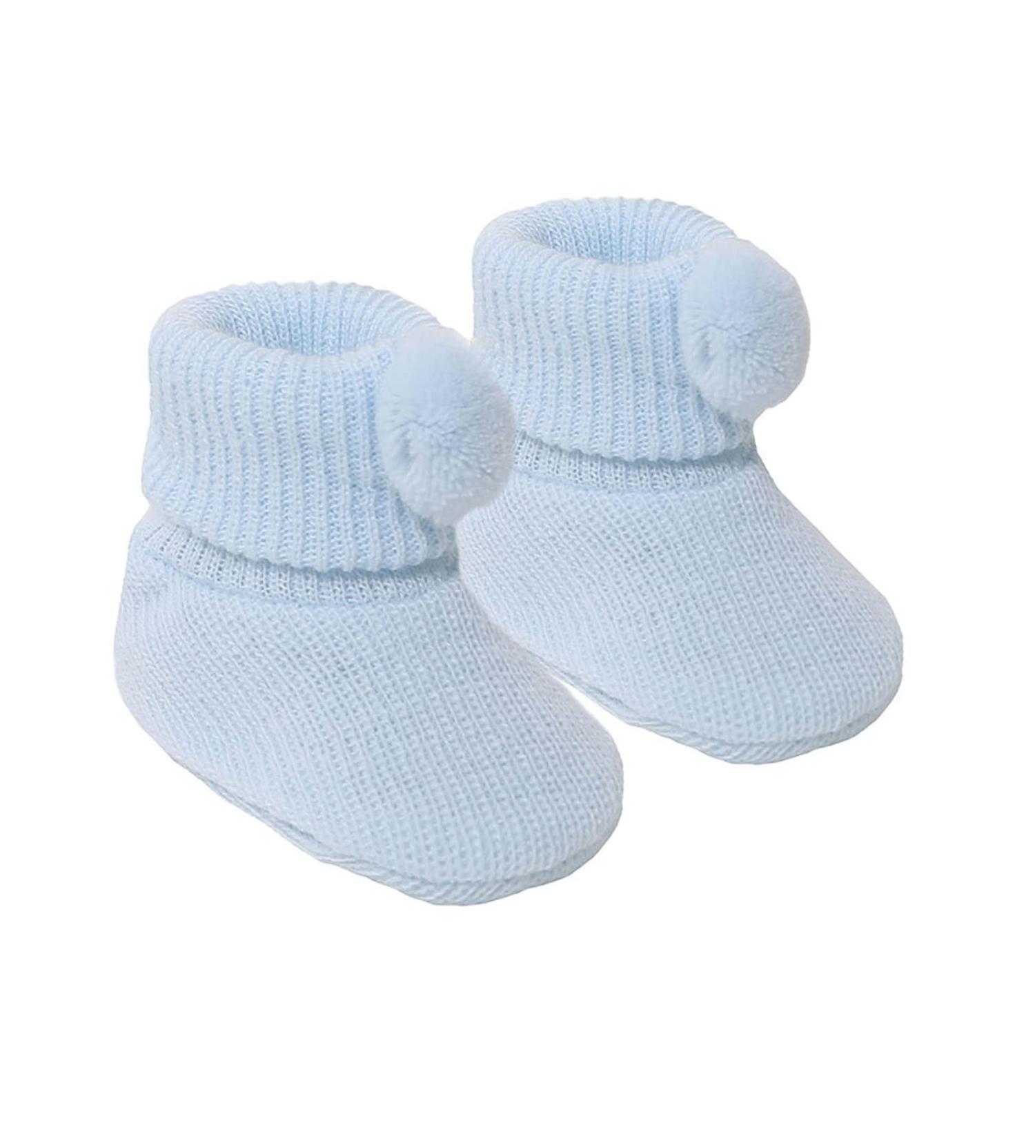 Royal Icon Newborn Baby Booties - RI408, 0-3 Months, Sky Blue, Unisex Pom Pom Bootees - Buy Online on GoSupps.com