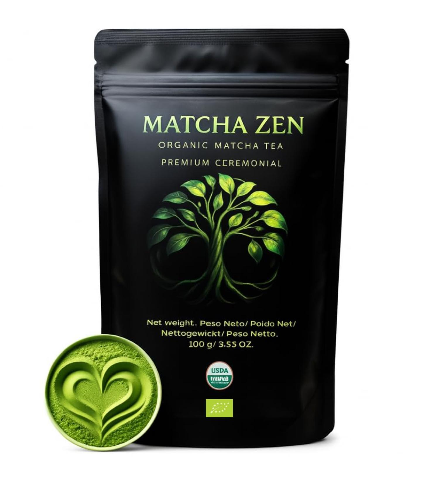 MATCHA ZEN CEREMONIAL 100GR | Organic Premium Ceremonial Quality Matcha Tea | 100% Organic Matcha | Masha Green Tea Powder - Buy Online on GoSupps.com