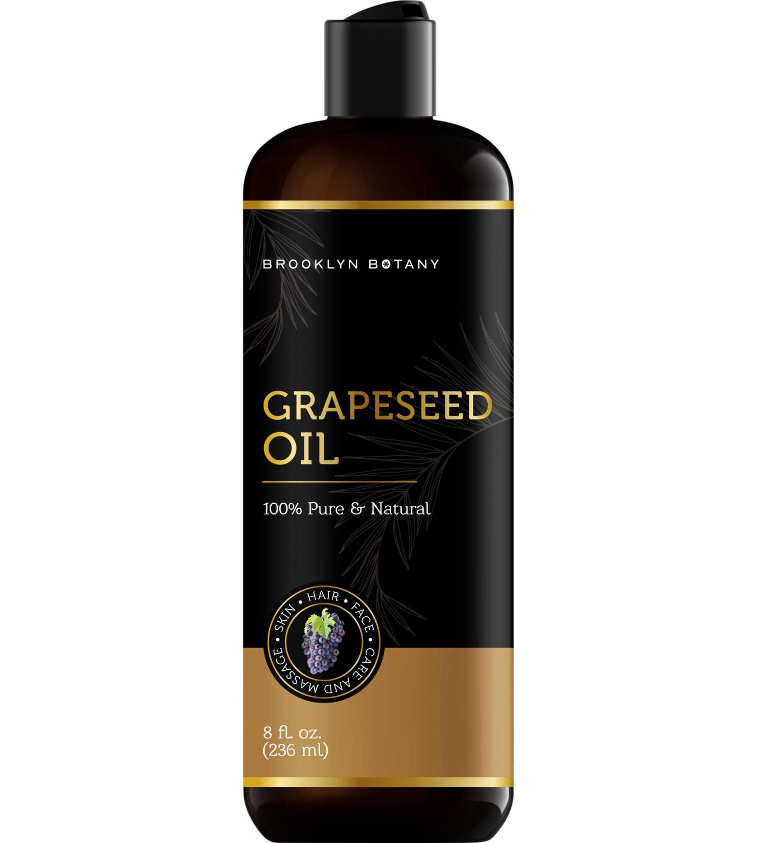 Brooklyn Botany Grapeseed Oil 8 fl Oz - 100% Pure & Natural Body, Hair, and Face Oil - Buy Online on GoSupps.com
