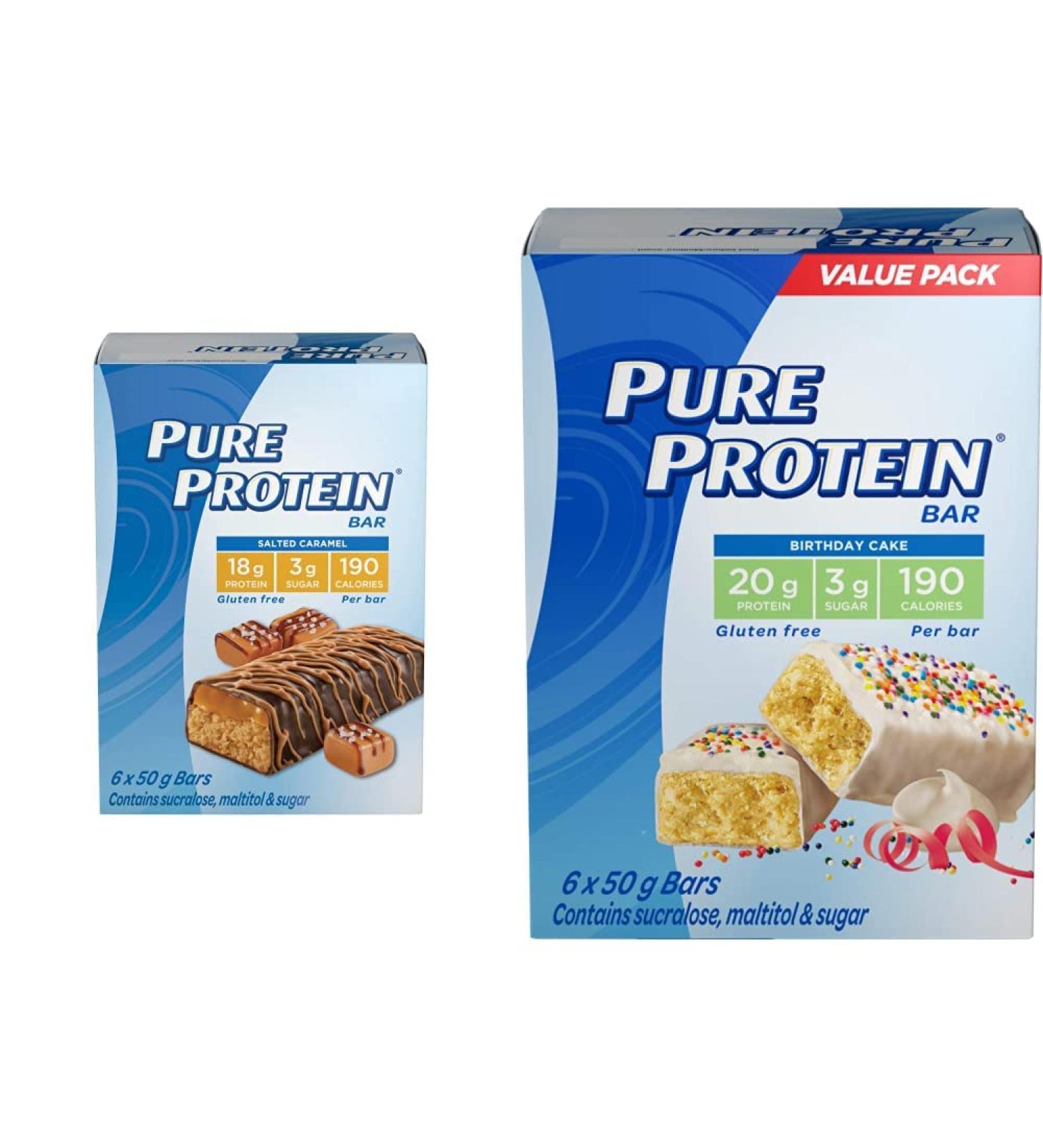 Pure Protein Bars Gluten Free Snack Bars Chocolate Salted Caramel 50 gram 6 Count Multi-colored & Bars Gluten Free Snack Bar Birthday Cake 50g/1.8oz. 6ct - Buy Online on GoSupps.com