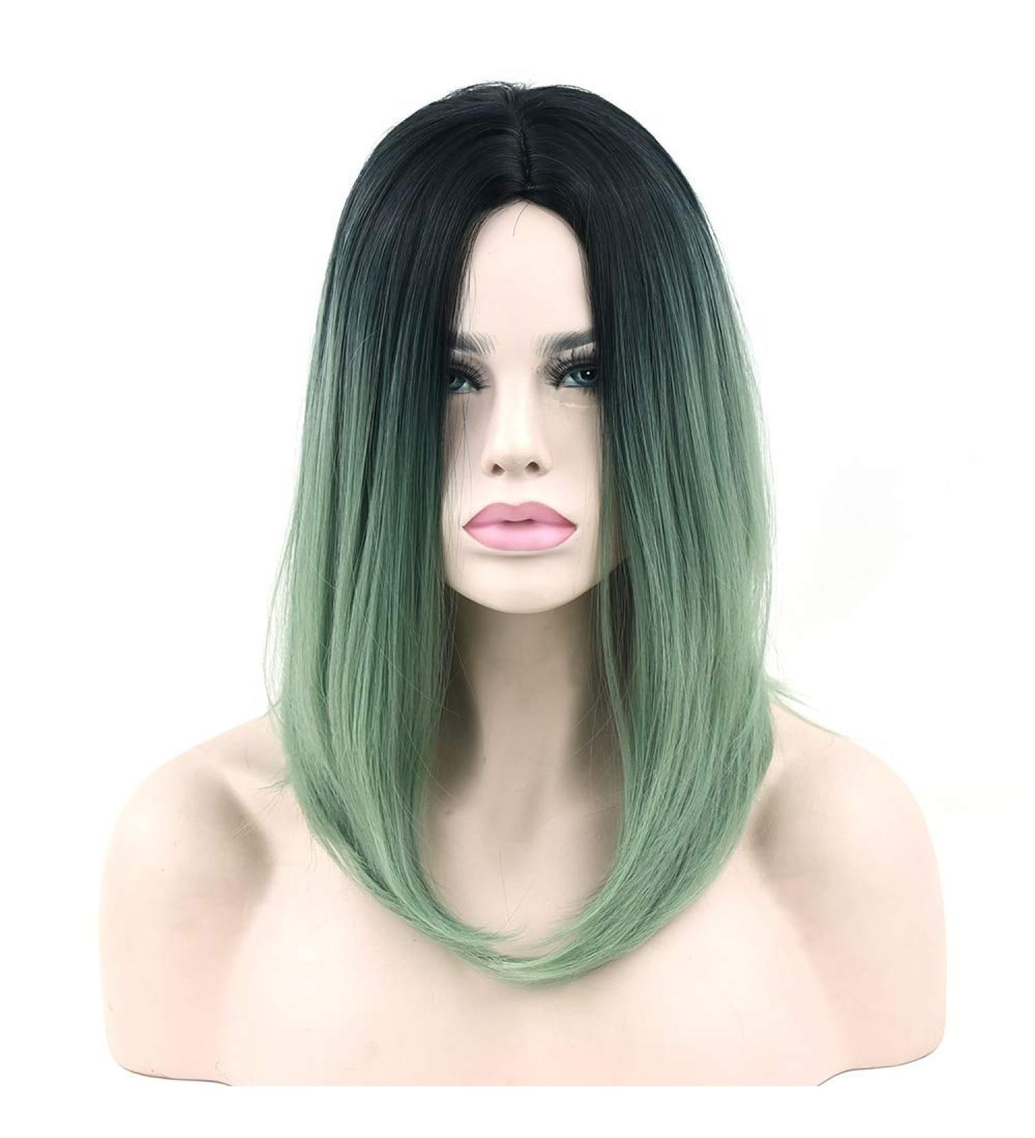 LFMDJF 11 Colors Black To Pink Hair Straight Wigs Synthetic Hair Short Party Hair Wig for Women 16inches NC/4HL 4/30HL