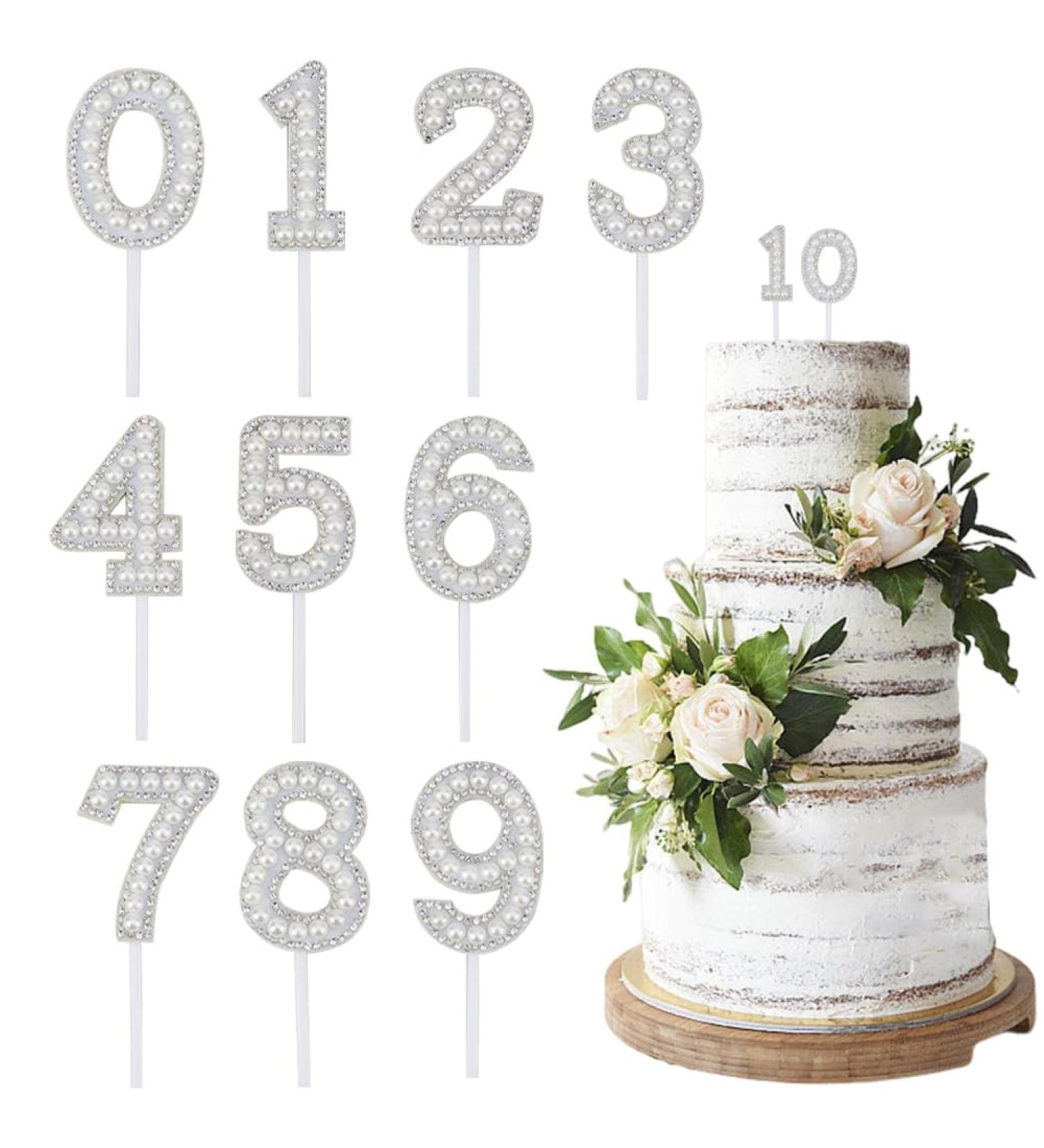 CRASPIRE 10 Sets Number Cake Topper Imitation Pearl Rhinestone 0-9 Number White Birthday Cake Plug in Decorations for Birthday Party Wedding Anniversary Supplies - Buy Online on GoSupps.com