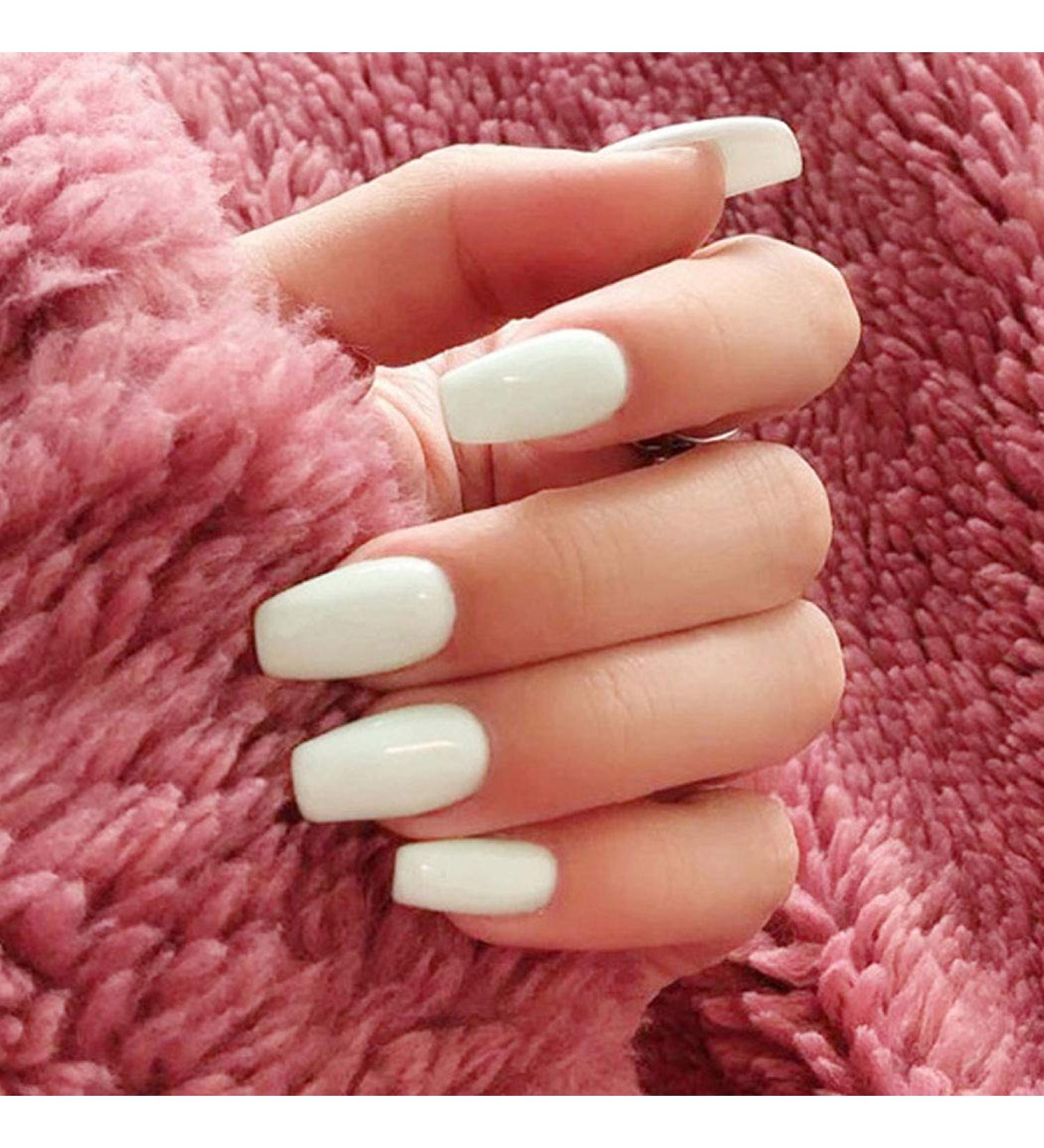 Gortin Coffin Fake Nails Medium Ballerina Press On White Glossy Acrylic Full Cover Art Nails 24pcs - Buy Online on GoSupps.com