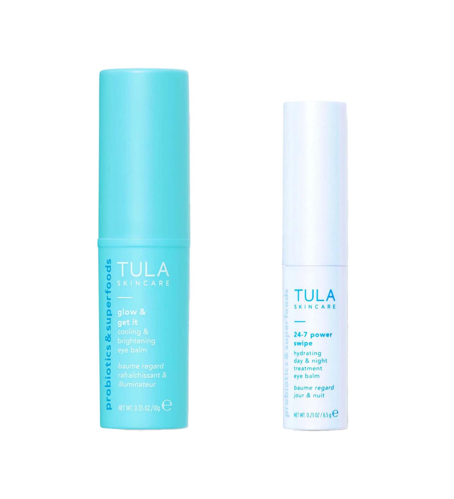 TULA Skin Care 24-7 Power Swipe Hydrating Day & Night Treatment Eye Balm Set with Glow & Get It Cooling & Brightening Eye Balm - 2 Piece Set - Buy Online on GoSupps.com