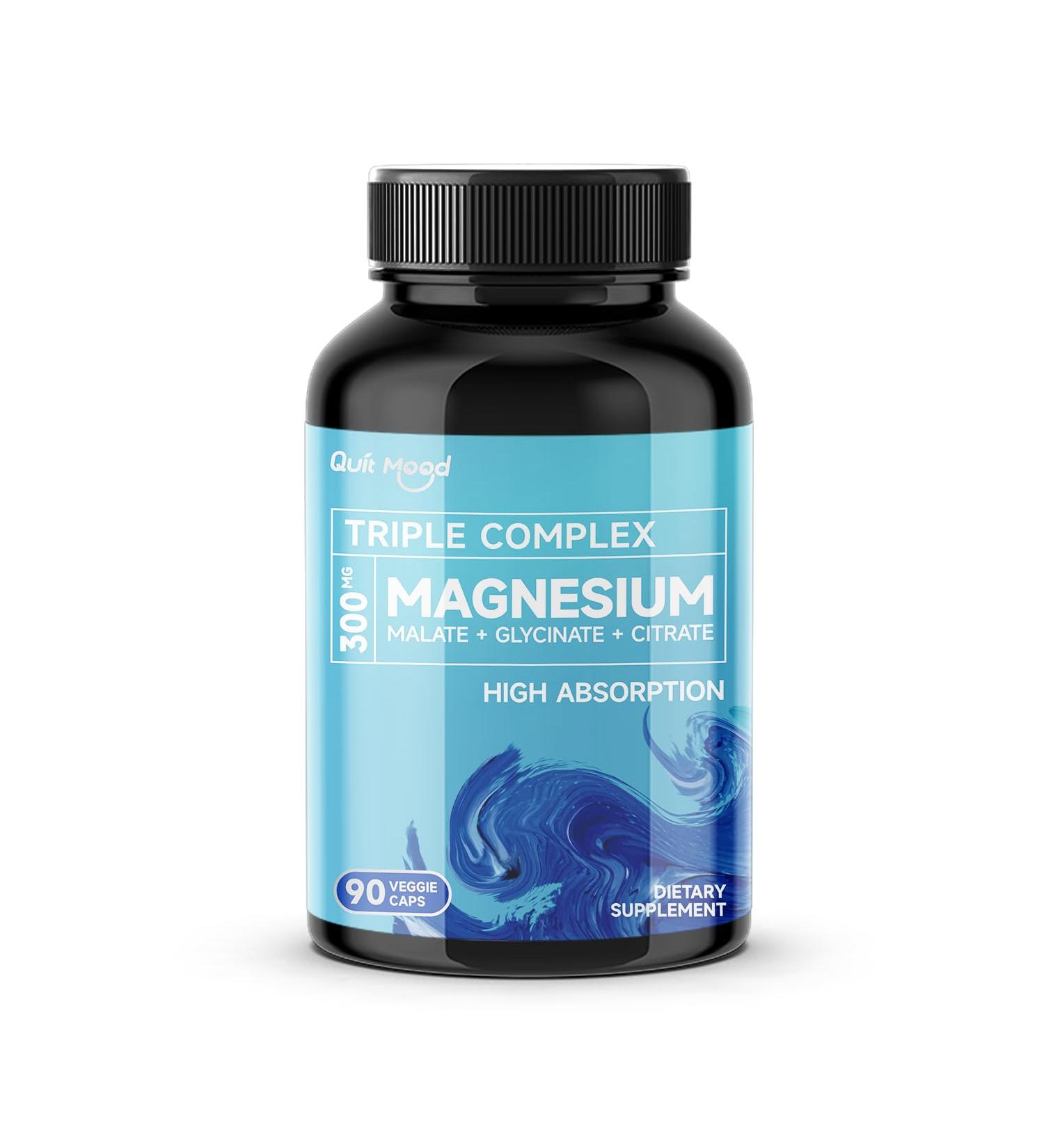 Quitmood Triple Magnesium Complex | 300mg of Magnesium Glycinate Malate & Citrate for Muscles Nerves & Energy | High Absorption | Vegan Non-GMO | 90 Capsules - Buy Online on GoSupps.com