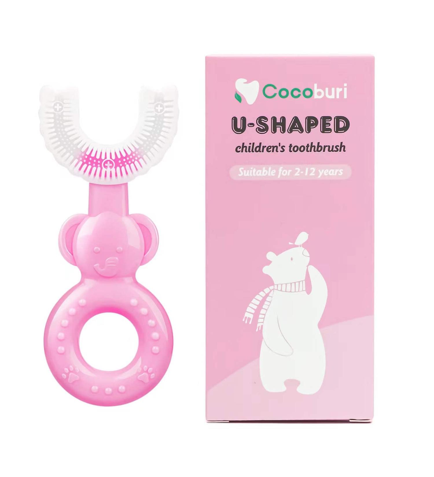 Kids U-Shaped Toothbrush - 360 Silicone Soft Head Manual Training Brush for Kids (Pink - Buy Online on GoSupps.com