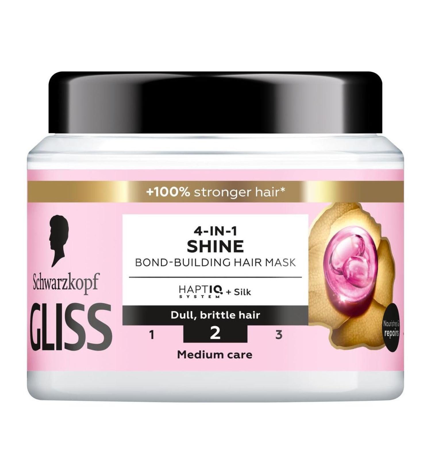 handle Schwarzkopf Gliss Hair Mask 4in1 Shine Dull Britlle Hair BondBuilding Medium Care 400 ml - Buy Online on GoSupps.com