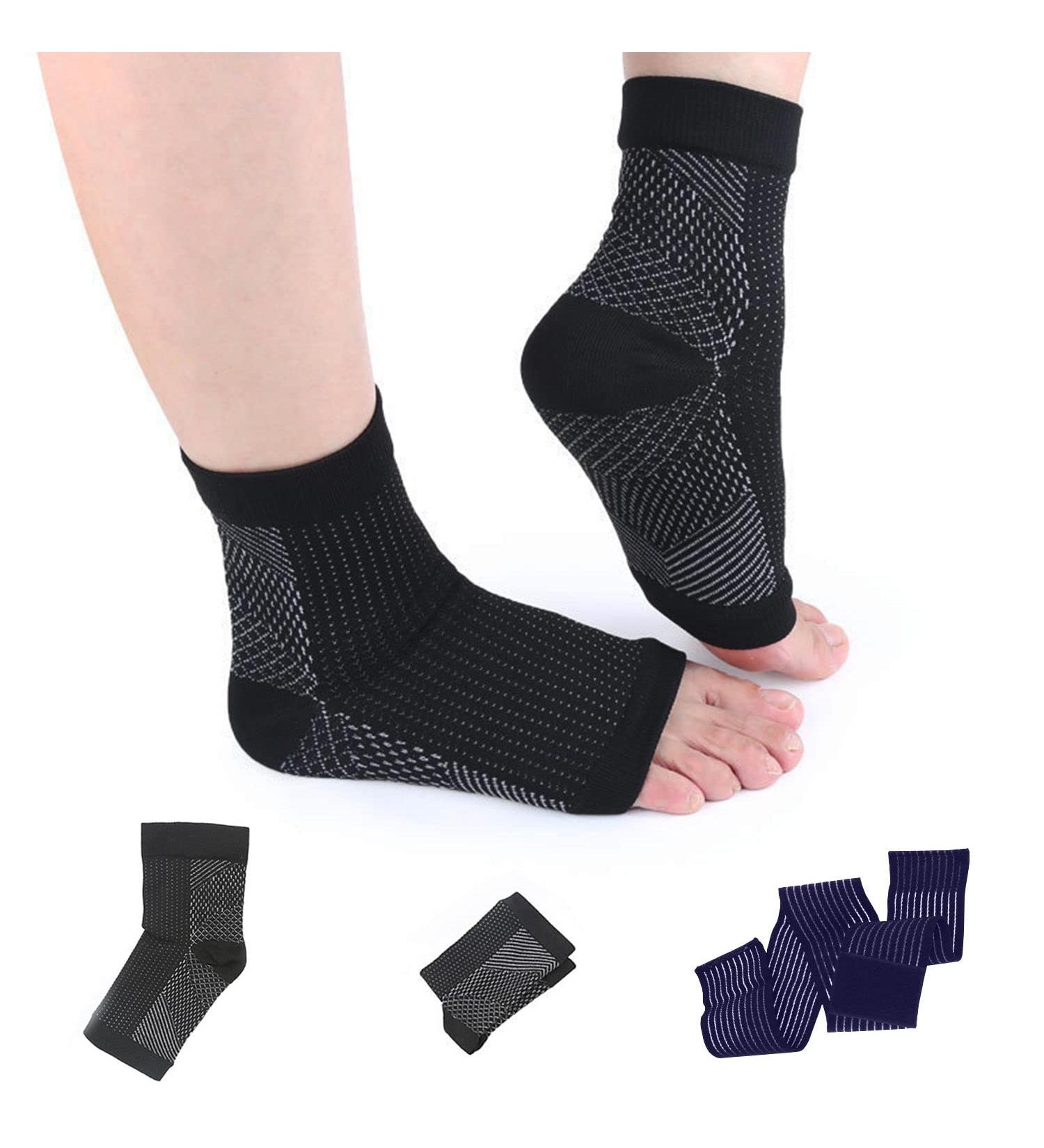 2 Pairs Black Compression Socks and 2 Ankle Support Arch and Ankle Support Plantar Fasciitis Care Breathable and Adjustabl - Buy Online on GoSupps.com