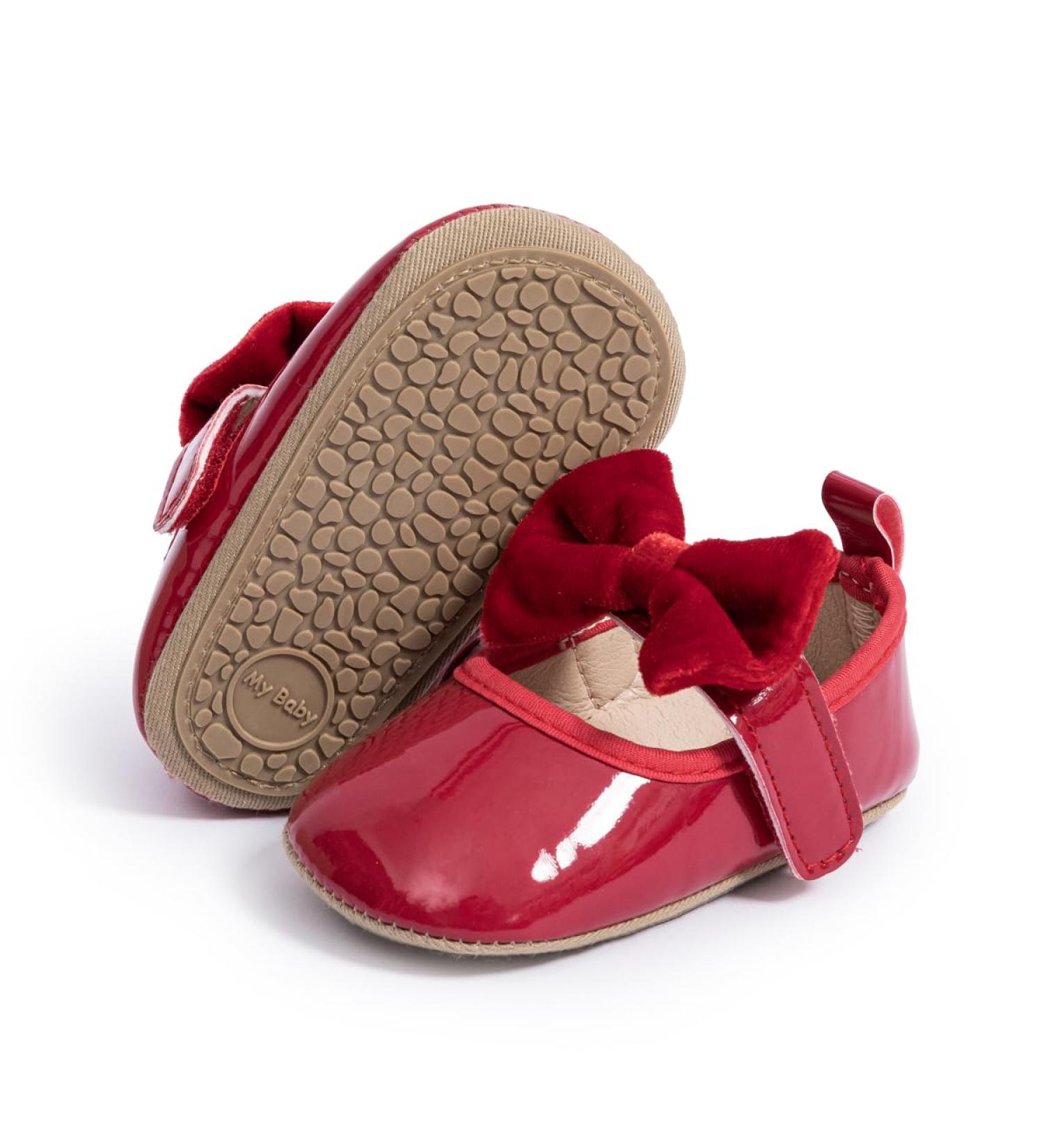 CENCIRILY Baby Girl Mary Jane Shoes | Anti-Slip First Walking Soft Sole Flats for 12-18 Months | Red Princess Wedding Dress - Buy Online on GoSupps.com