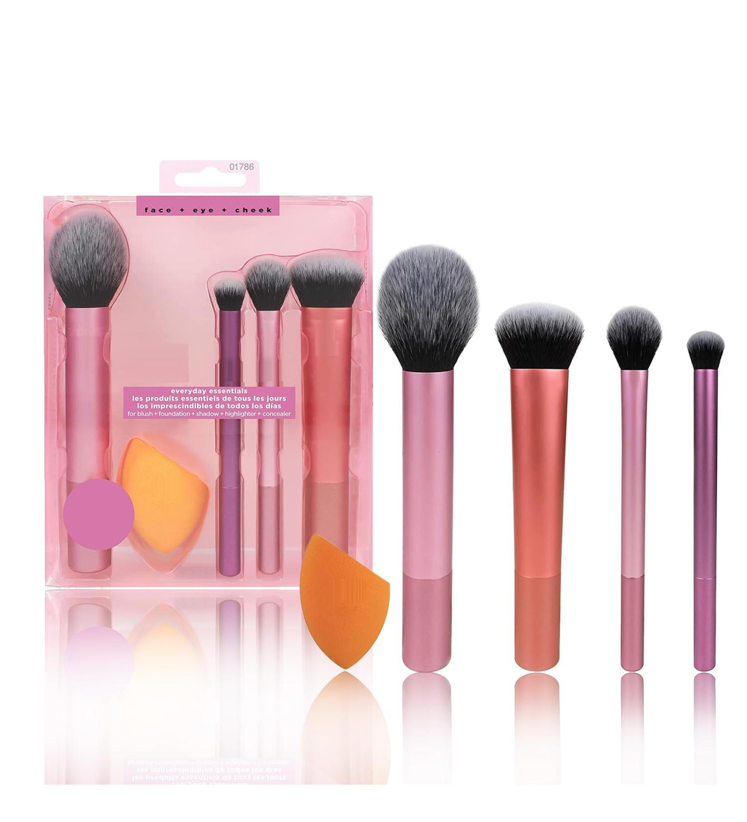 Everyday Essentials Makeup Brush Set + Makeup Sponge Set Makeup Brush Set for Blending Eyeshadow 4 Makeup Brushes and 1 Makeup Sponge for Foundation Blush Bronzer Eyeshadow - Buy Online on GoSupps.com
