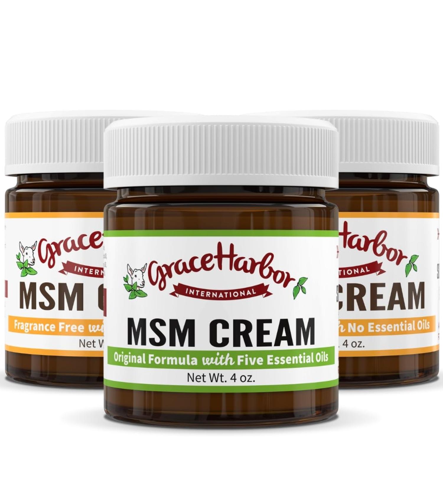 Grace Harbor MSM Cream Variety 3 Pack Daily Skin Joint and Muscle Rub Best Goat Milk Unscented Baby Lotion for Severly Dry Skin Therapeutic Essential Oils and Fragrance Free 4 oz 4 oz - 1 Scented 2 Unscented - Buy Online on GoSupps.com