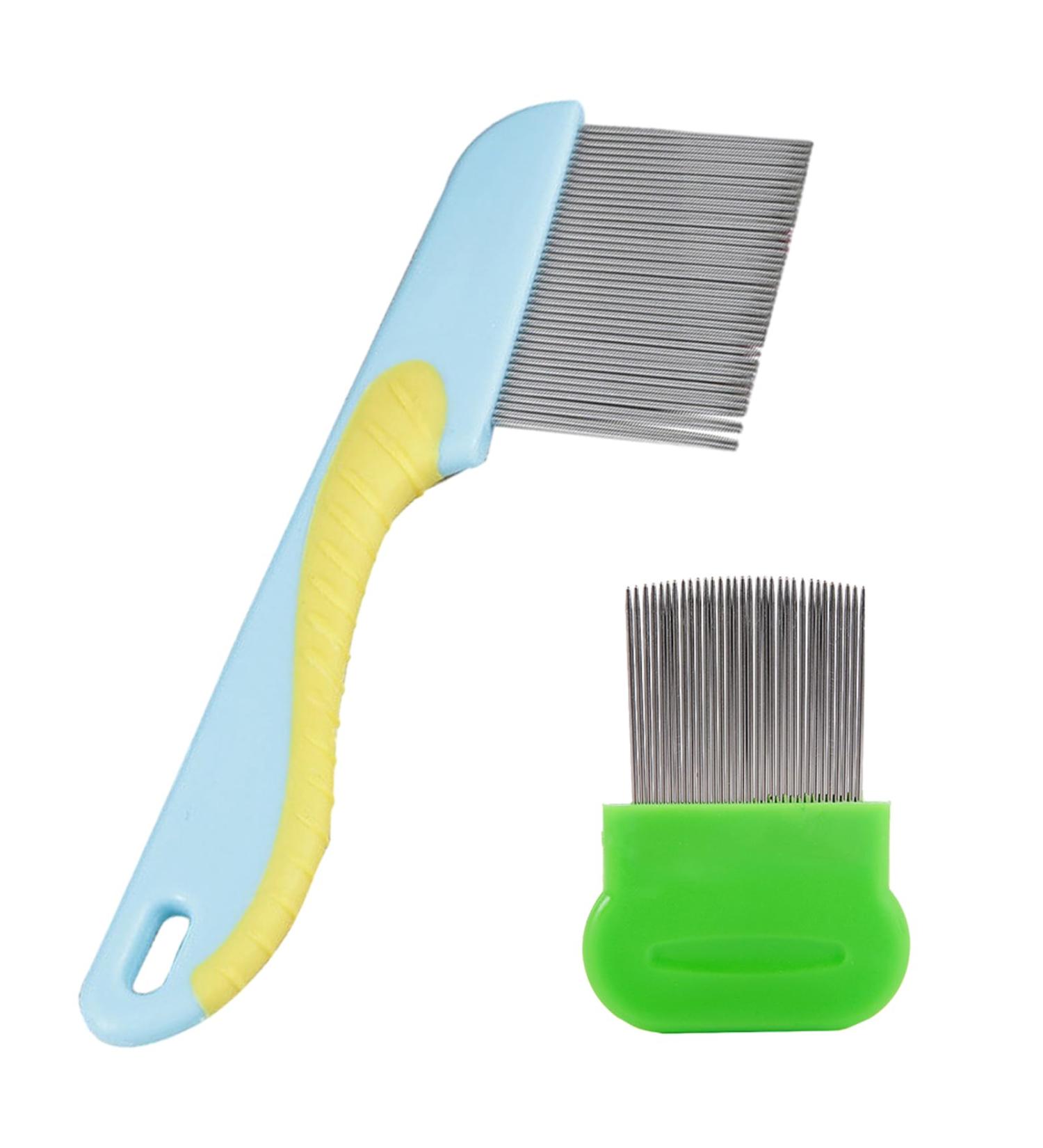 Stainless Steel Lice Comb Set - 2 Pack for Lice Fleas & Dandruff Removal | Durable Nissen Ridge & Lice Bams | Yellow Blue & Green - Buy Online on GoSupps.com