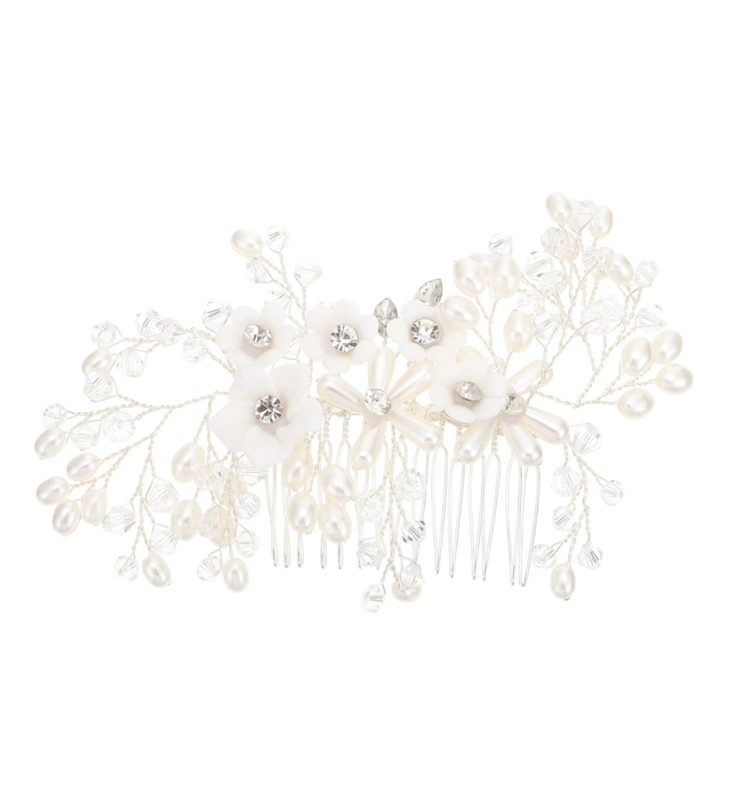 DOITOOL Flower Rhinestone Hair Comb Wedding Hair Clips Wedding Hair Comb Floral Headpiece Women Hair Headdress Jeweled Hair Clips Bride Zinc Alloy Accessories The Flowers Women's White - Buy Online on GoSupps.com