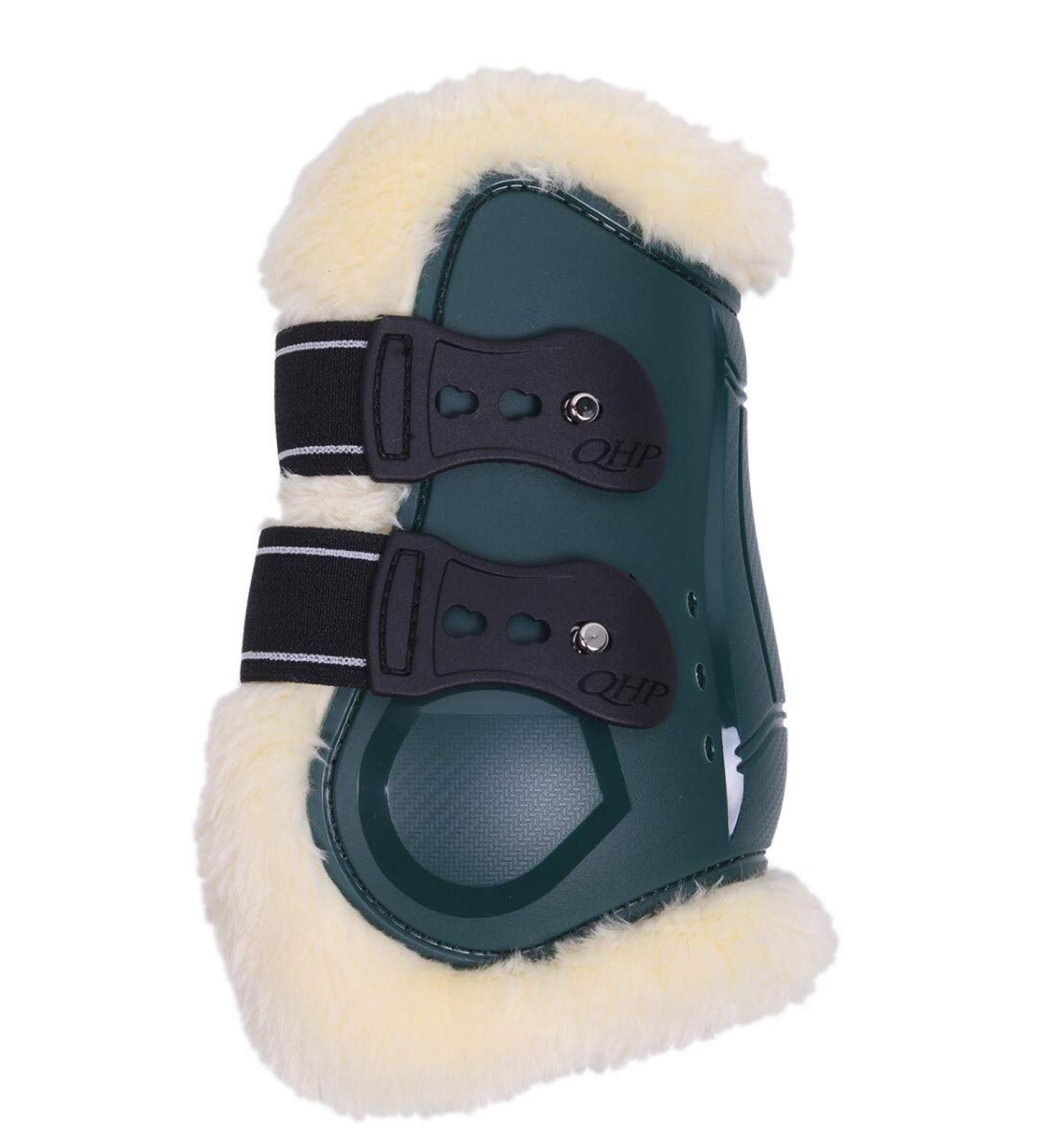 QHP Ontario fetlock boots with faux fur lining and quick fasteners (Thoroughbred Dark Green) Thoroughbred Dark Green