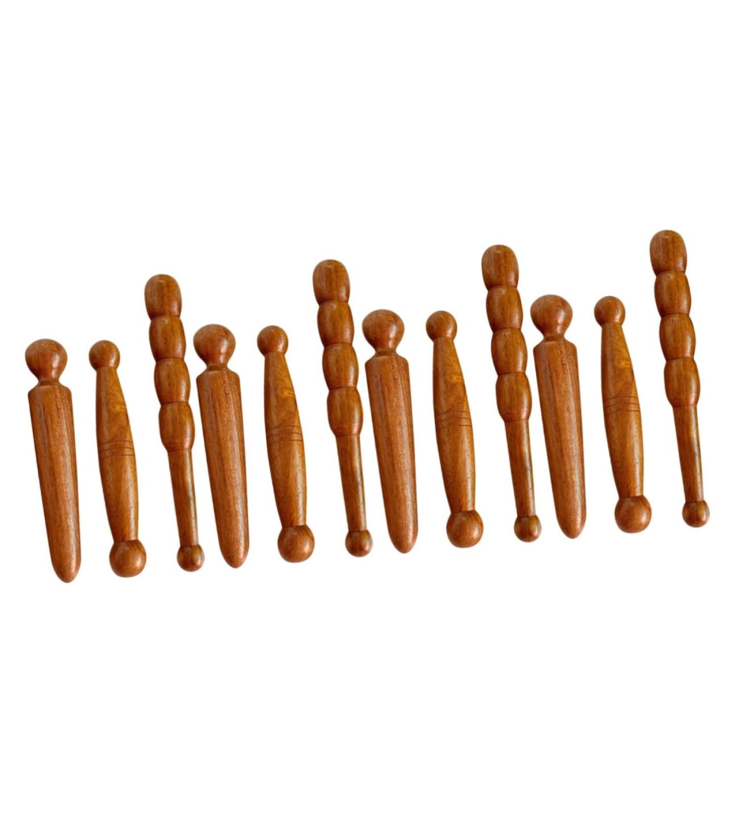 Lurrose 12-Piece Wooden Massage Stick Set | Head Face Neck & Body Relaxation | Thai Spa Tools for Travel & Reflexology | 12x2.5cm - Buy Online on GoSupps.com