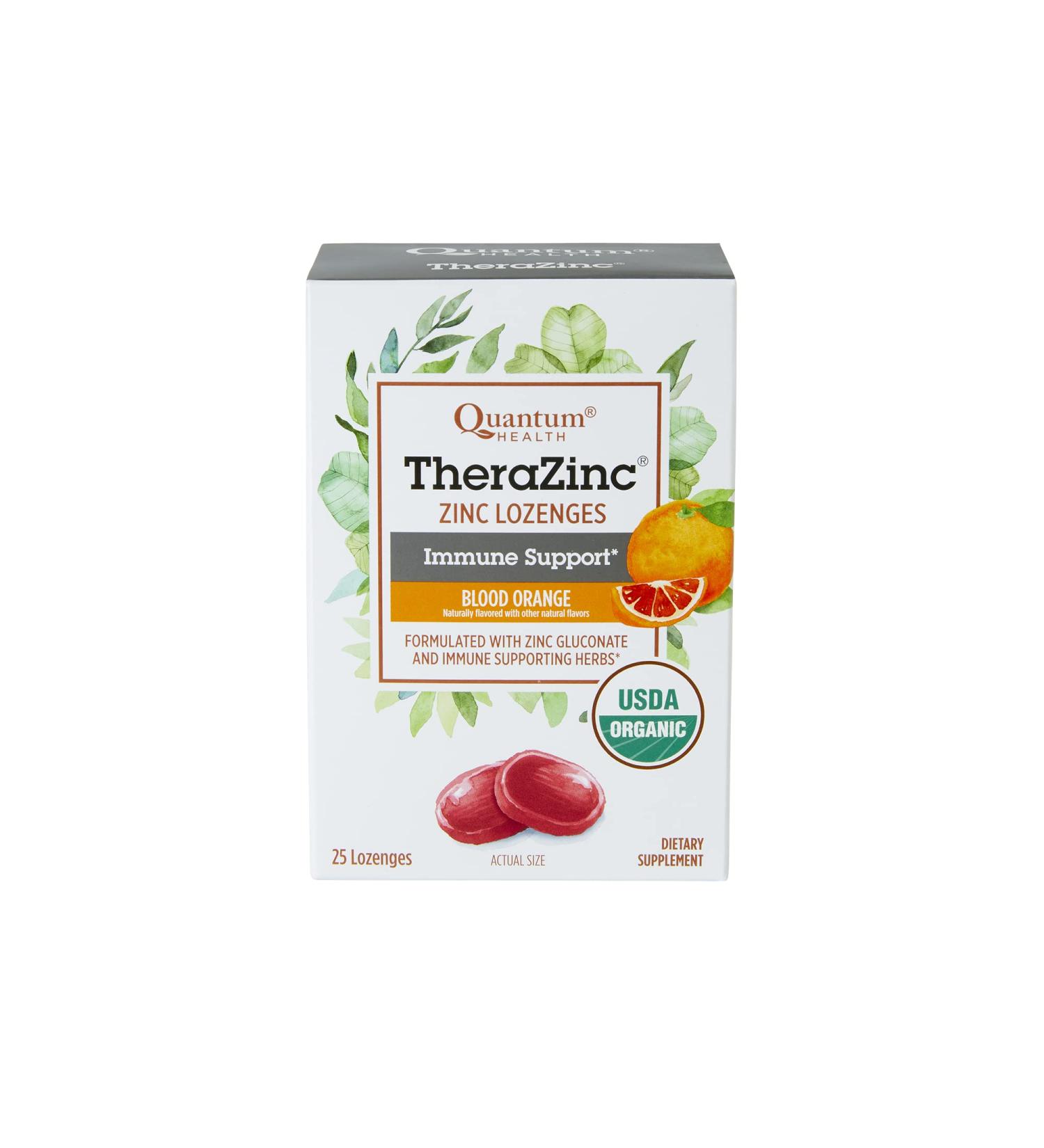 Quantum Health TheraZinc Blood Orange Lozenges - 25 Count | Organic Zinc Gluconate for Immune Support | Fast Relief, No Aftertaste - Buy Online on GoSupps.com