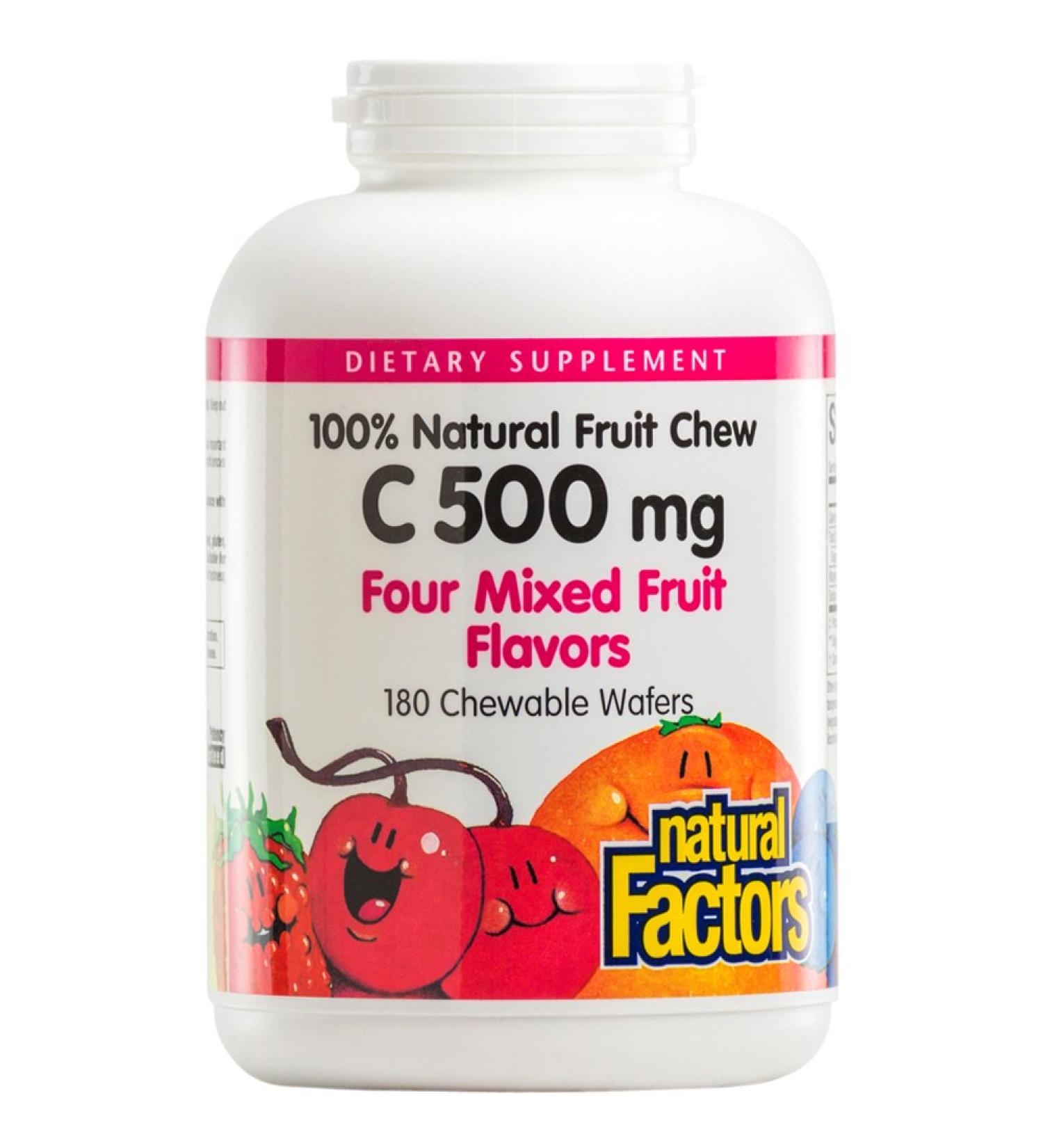 Natural Factors Vitamin C Chewable Wafers - 500 mg, 180 Mixed Fruit Flavor Chews - Buy Online on GoSupps.com