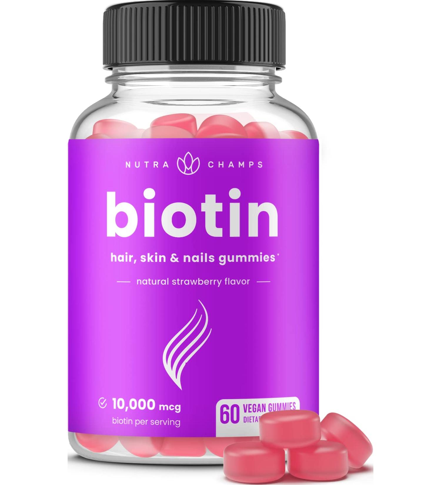Biotin Gummies 10000mcg for Healthy Hair, Skin & Nails - 5000mcg per Gummy - Vegan & Non-GMO Hair Growth Supplement for Women, Men & Kids - Buy Online on GoSupps.com