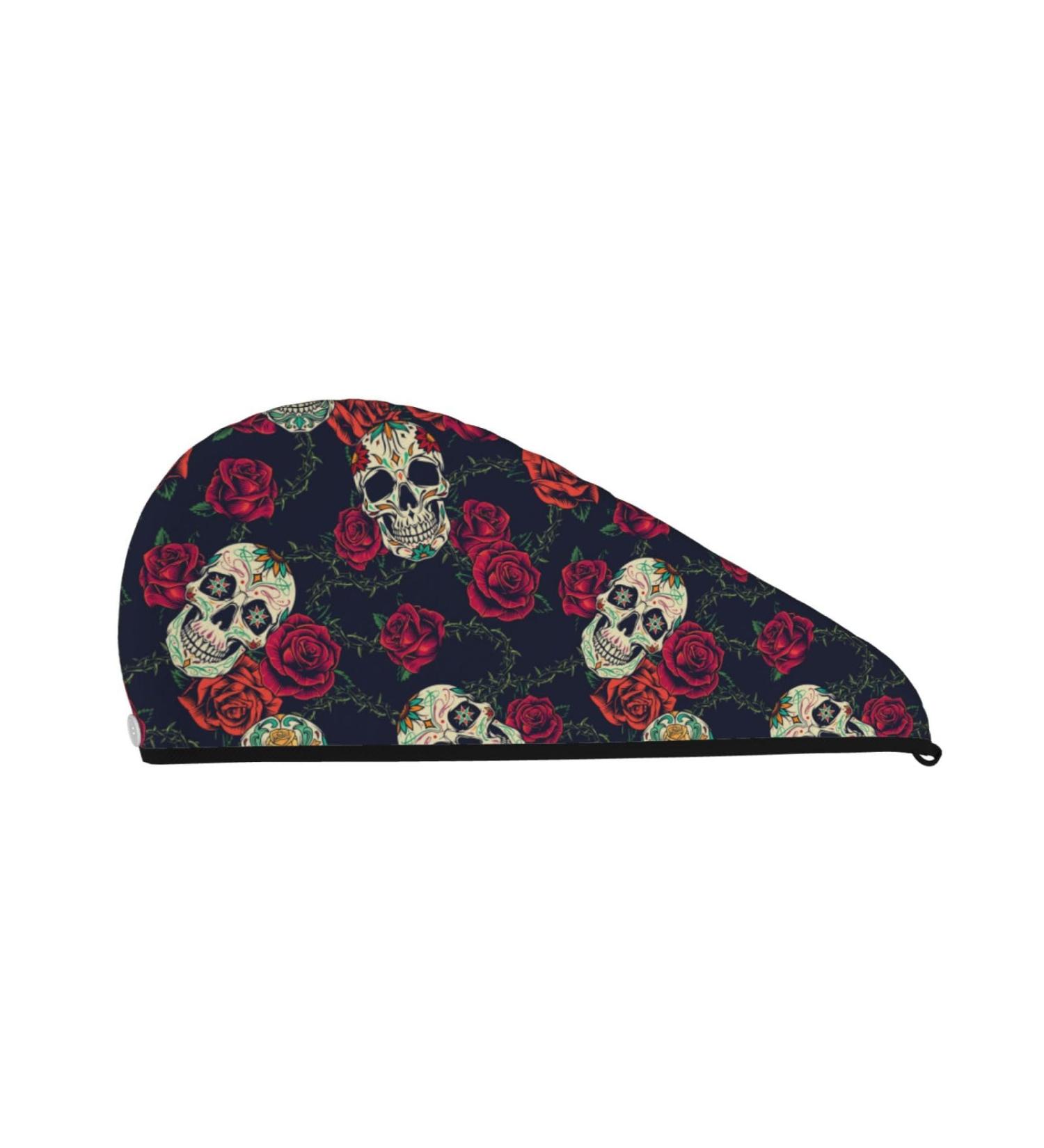 Hair Towel Wrap - Quick Drying Turban with Button | Roses Skulls Design | Perfect for All Hair Types - Buy Online on GoSupps.com