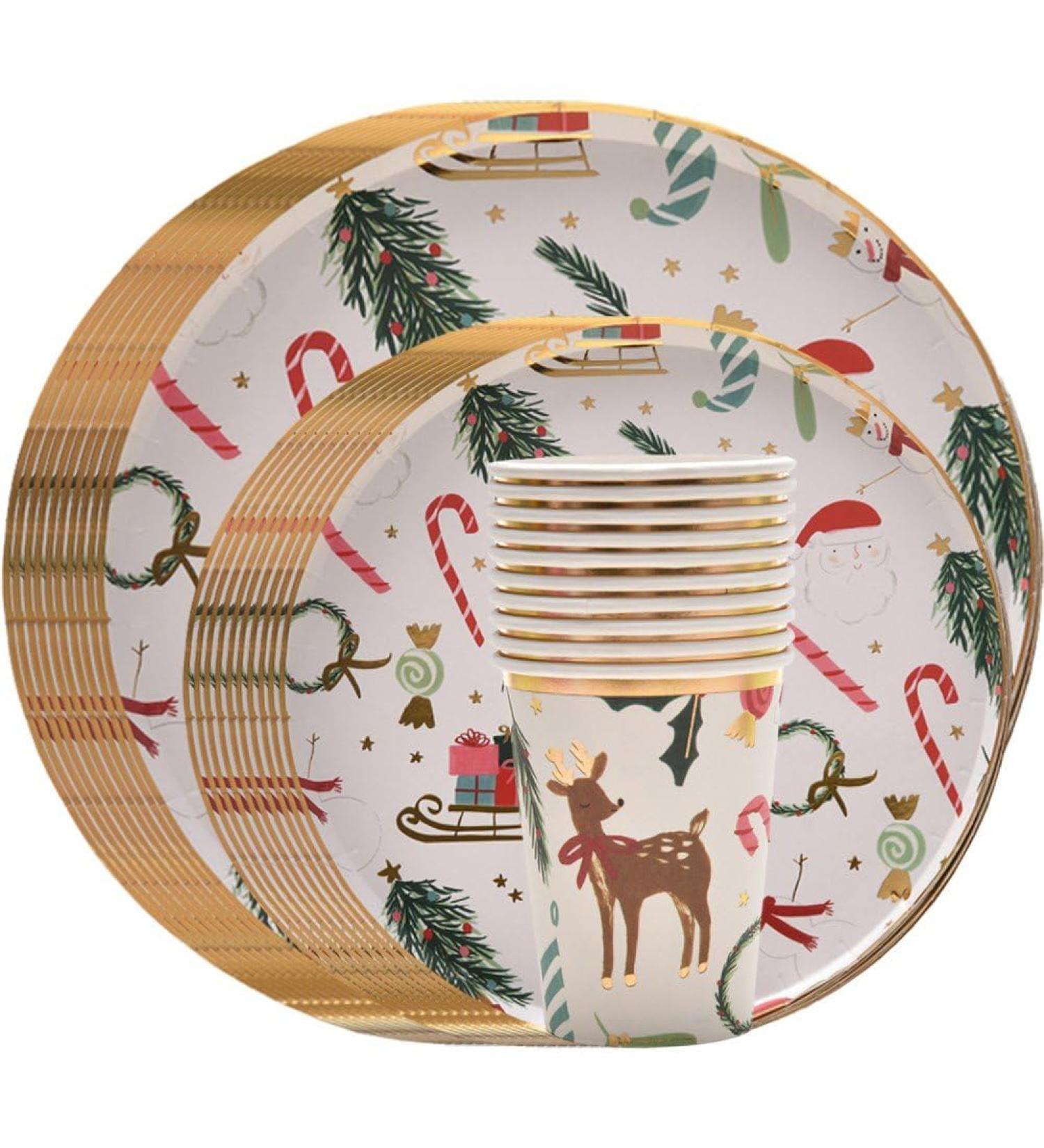 Christmas Party Tableware Set 10 Set Christmas Paper Plates and Cups Set Santa Claus Tableware Christmas Theme Party Decor - Buy Online on GoSupps.com