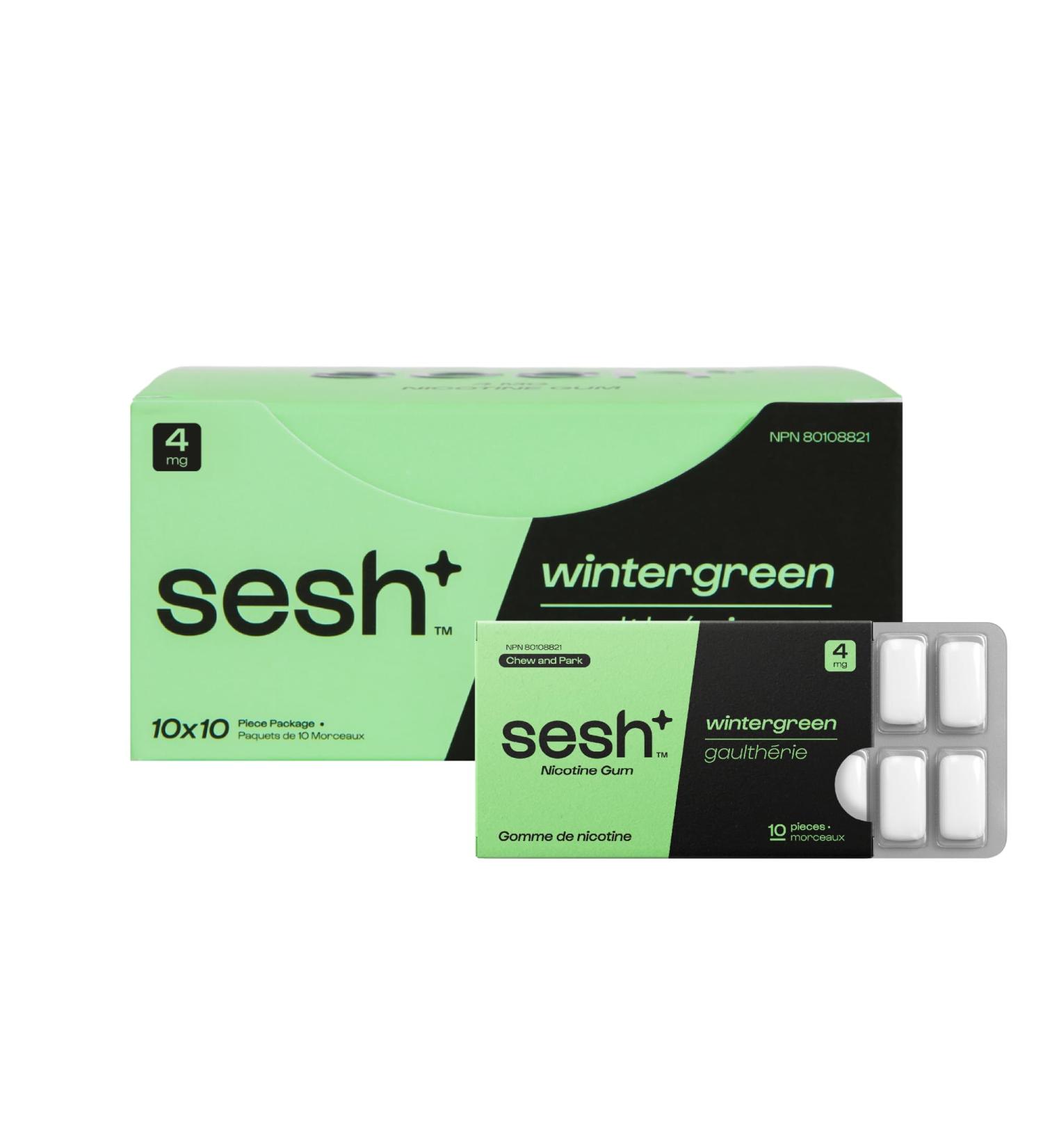 Sesh+ Nicotine Gum Wintergreen 100 Pieces 4mg Per Piece - Help Quit Smoking Discreet Usage Long Lasting Flavour Smokeless Stain Free 10 Pack - Buy Online on GoSupps.com